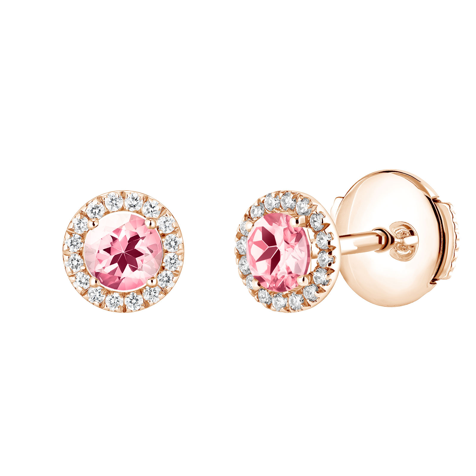 Boucles d'oreilles Or rose Tourmaline et diamants Rétromantique S 1