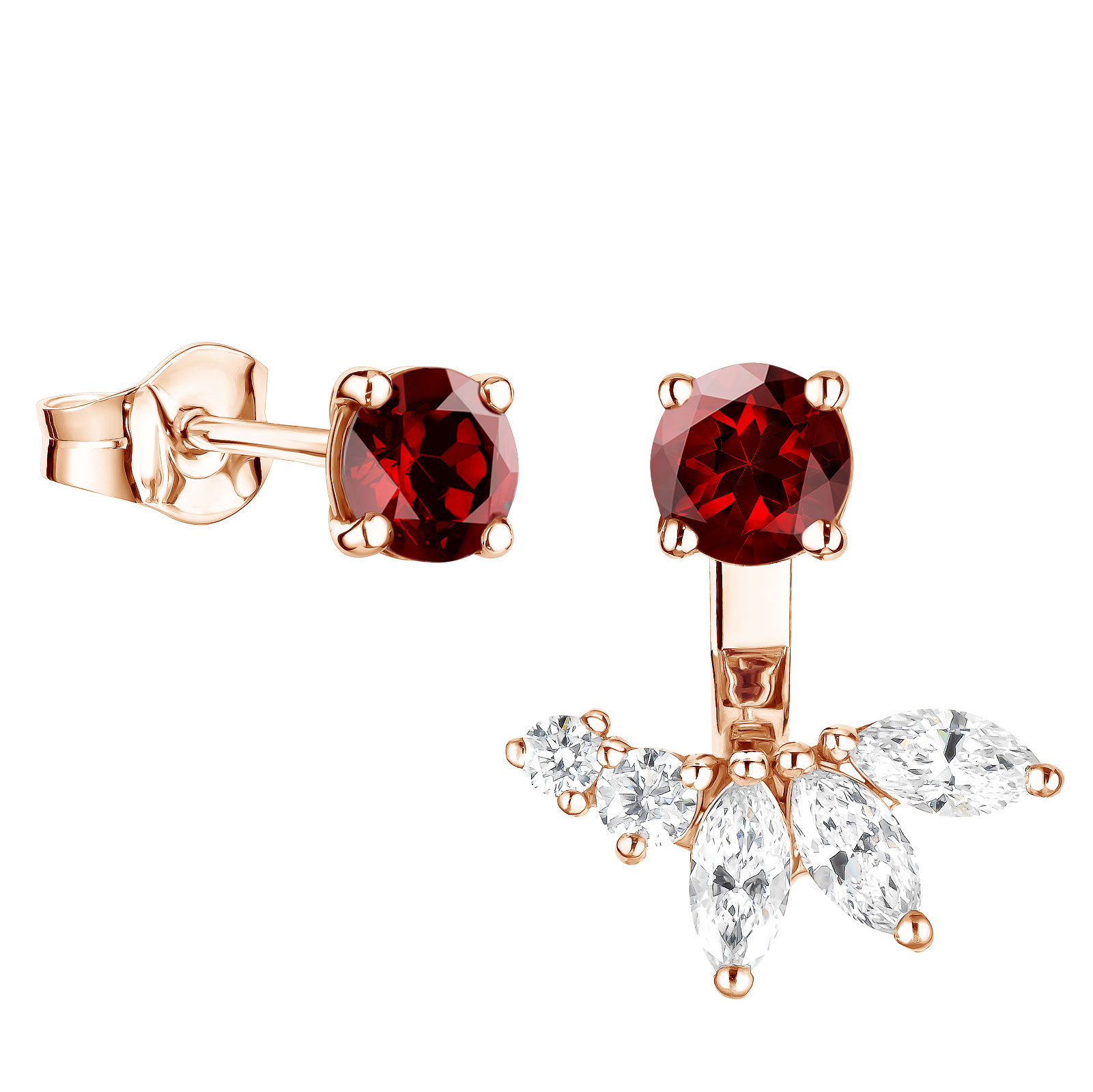 Earrings Rose gold Garnet and diamonds EverBloom 1