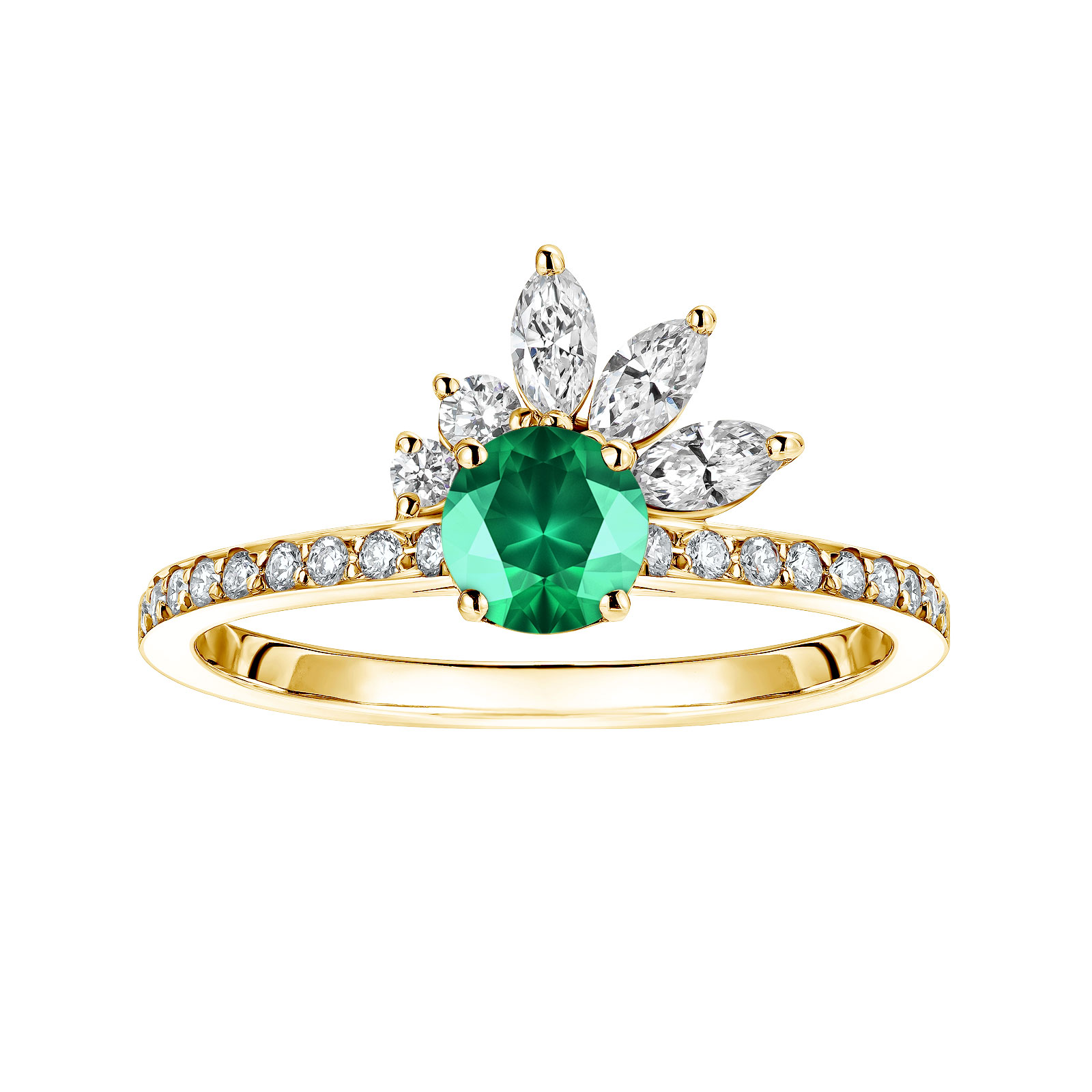 Ring Yellow gold Emerald and diamonds Little EverBloom Pavée 1