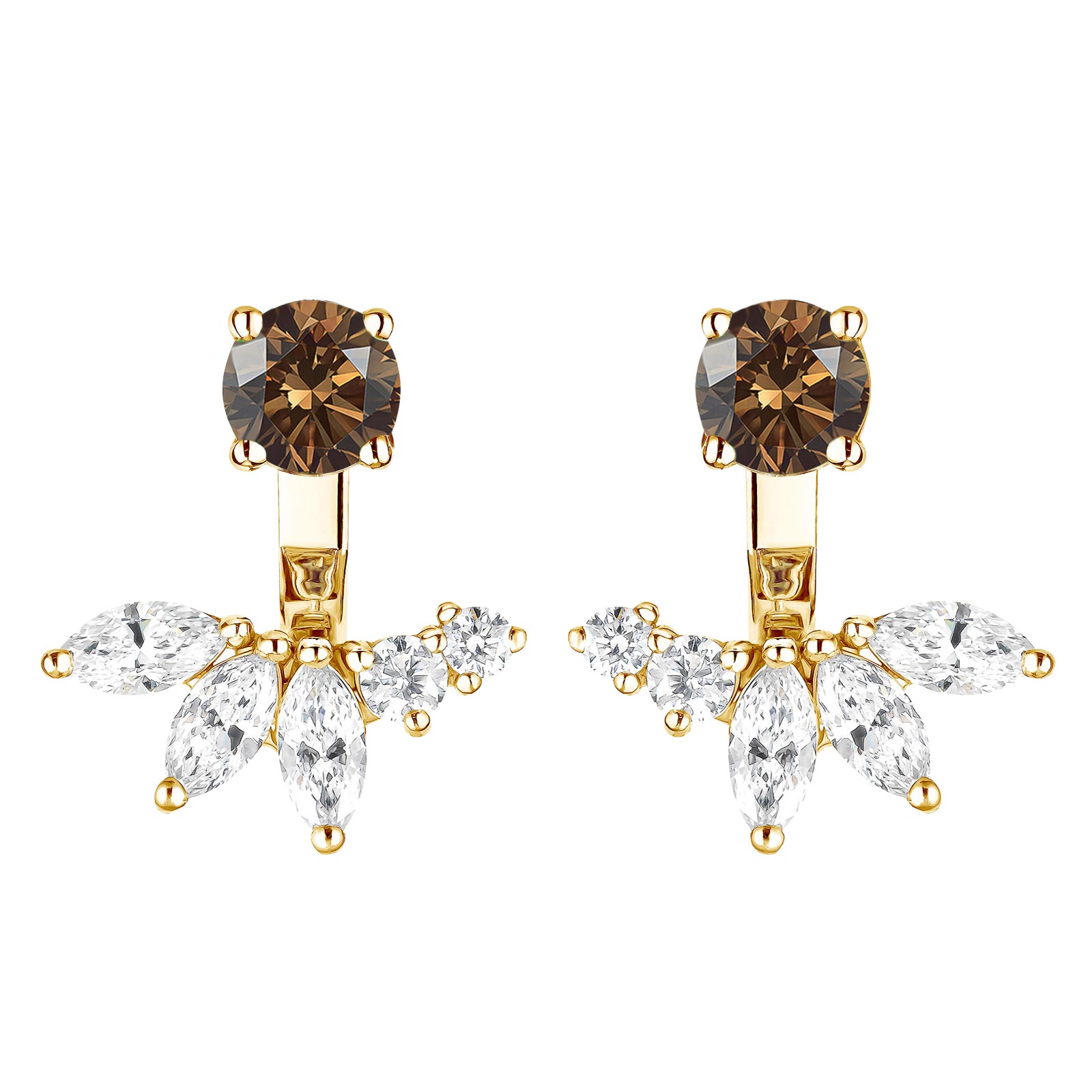 Ohrringe Gelbgold Schokoladendiamant und diamanten EverBloom Symétriques 1
