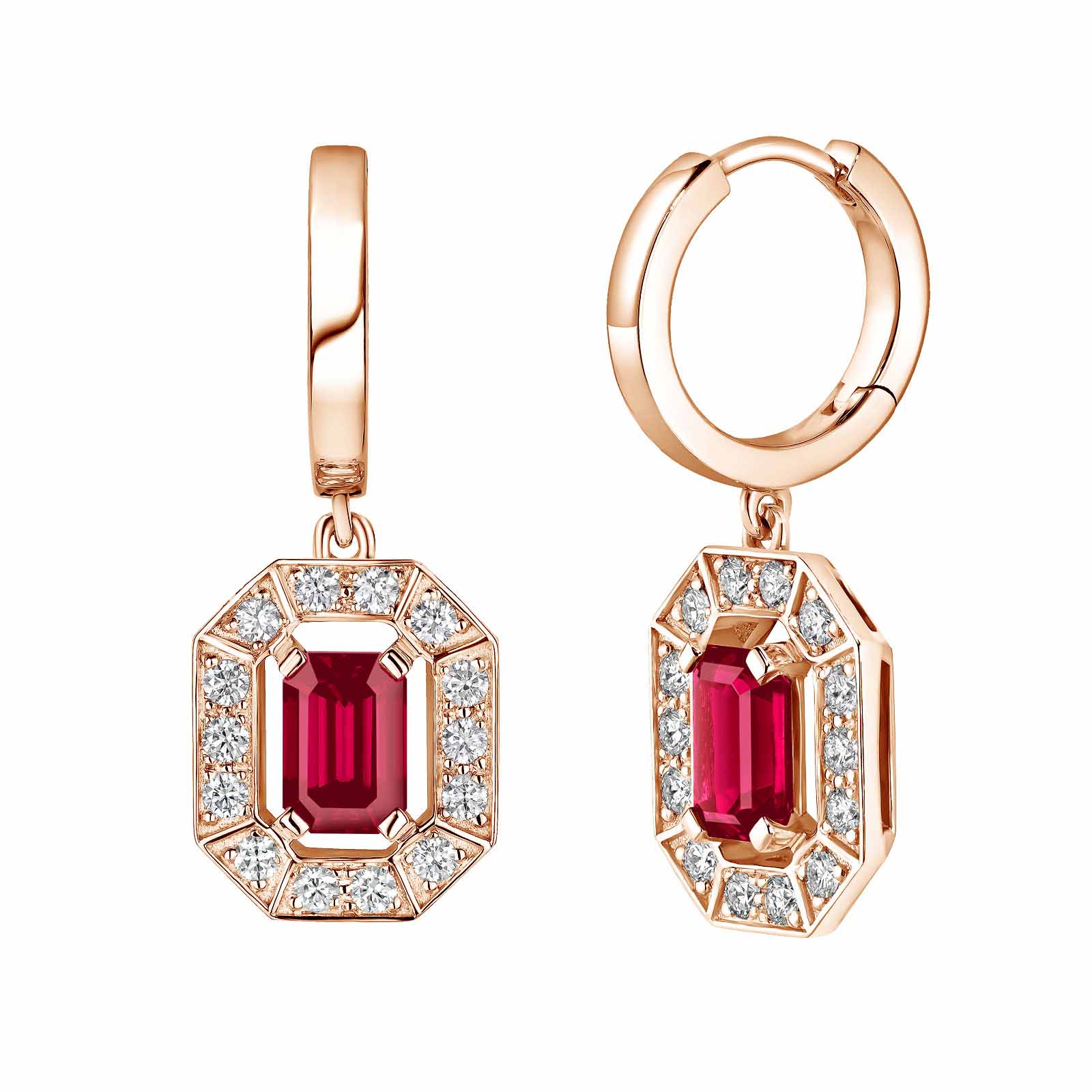 Earrings Rose gold Ruby and diamonds Art Déco 1
