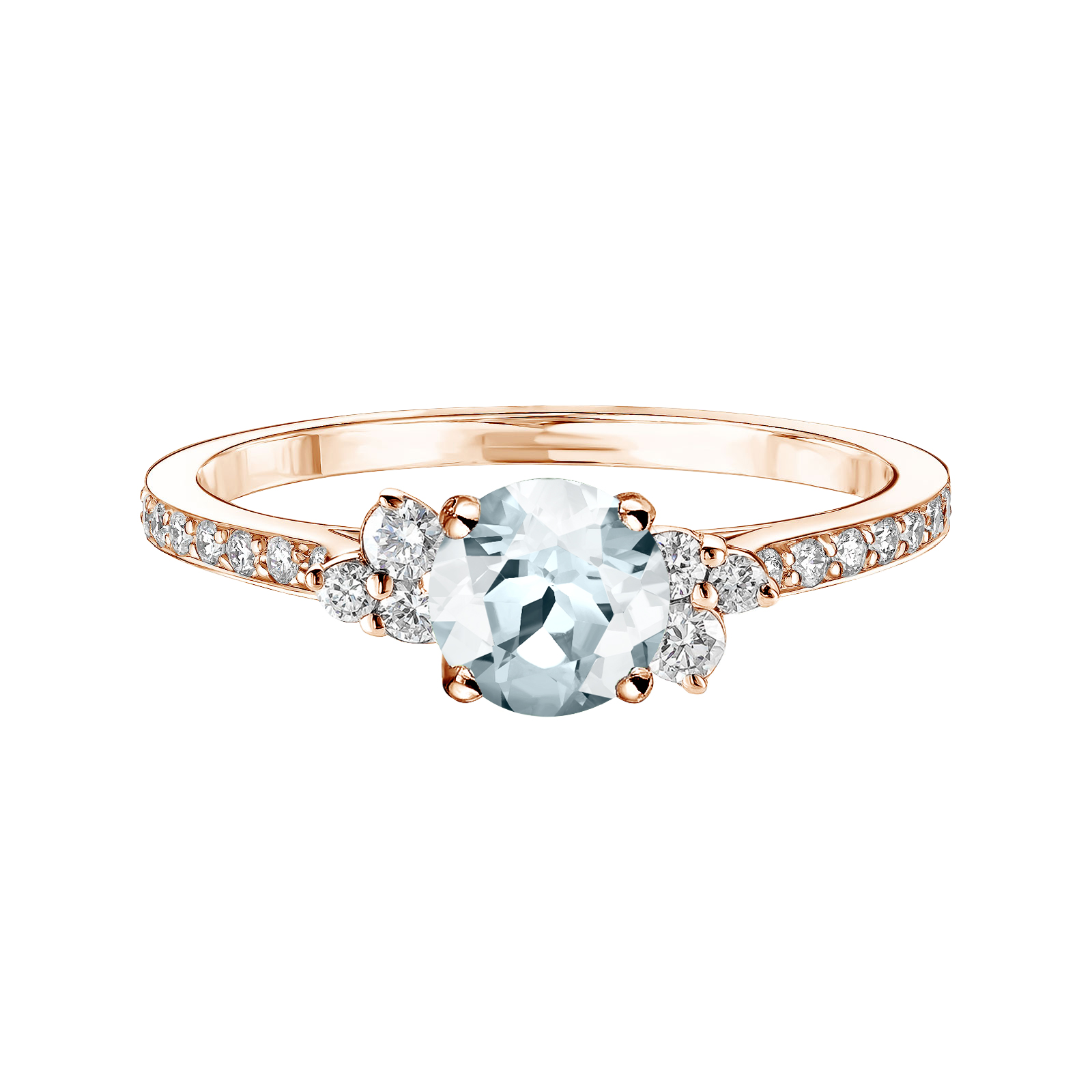 Ring Rose gold Aquamarine and diamonds Baby EverBloom 5 mm Pavée 1