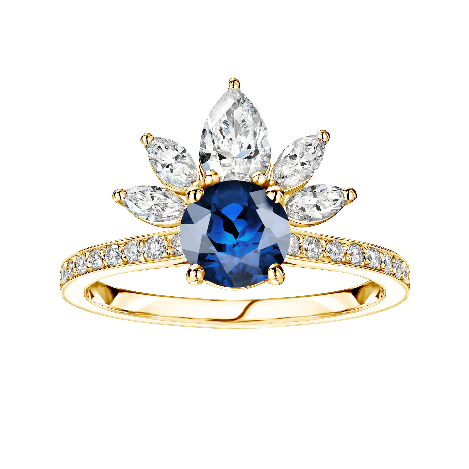 Ring Yellow gold Sapphire and diamonds EverBloom Pavée 1