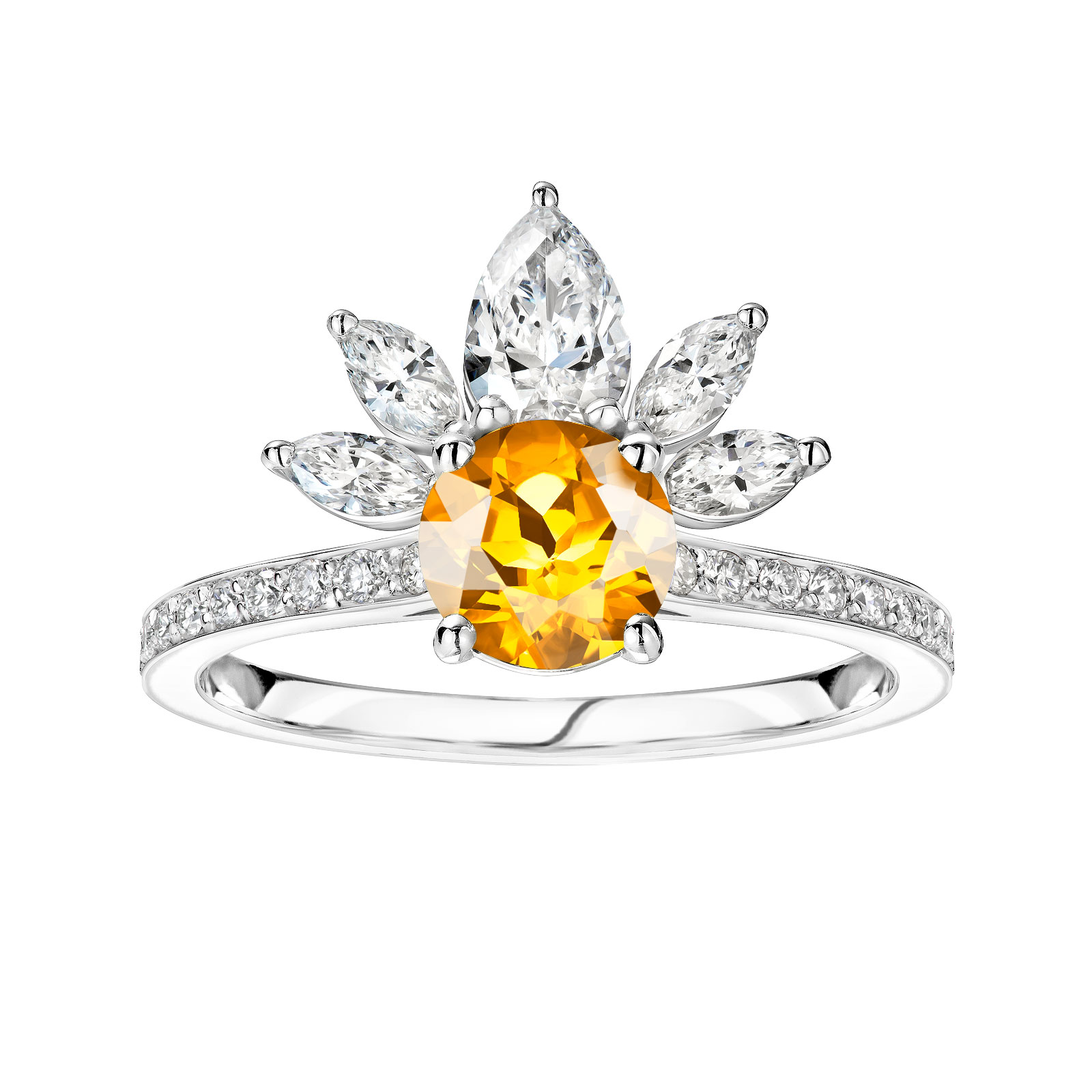 Bague Or blanc Citrine et diamants EverBloom Pavée 1