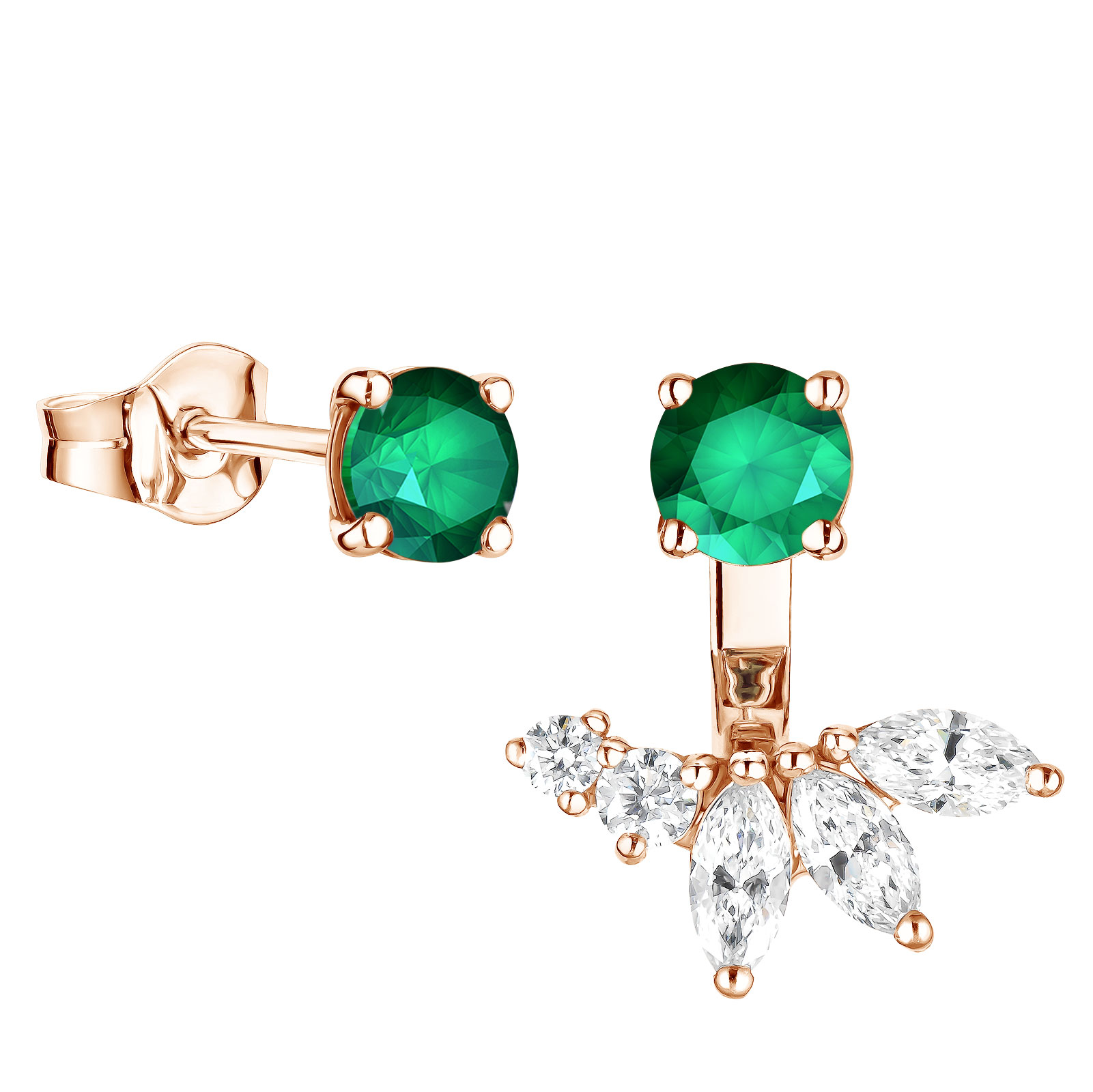 Earrings Rose gold Emerald and diamonds EverBloom 1