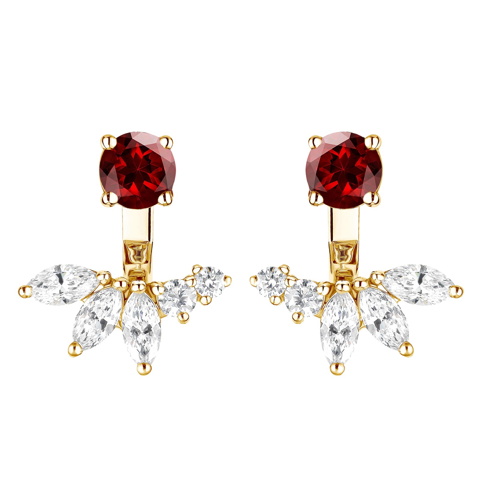 Earrings Yellow gold Garnet and diamonds EverBloom Symétriques 1