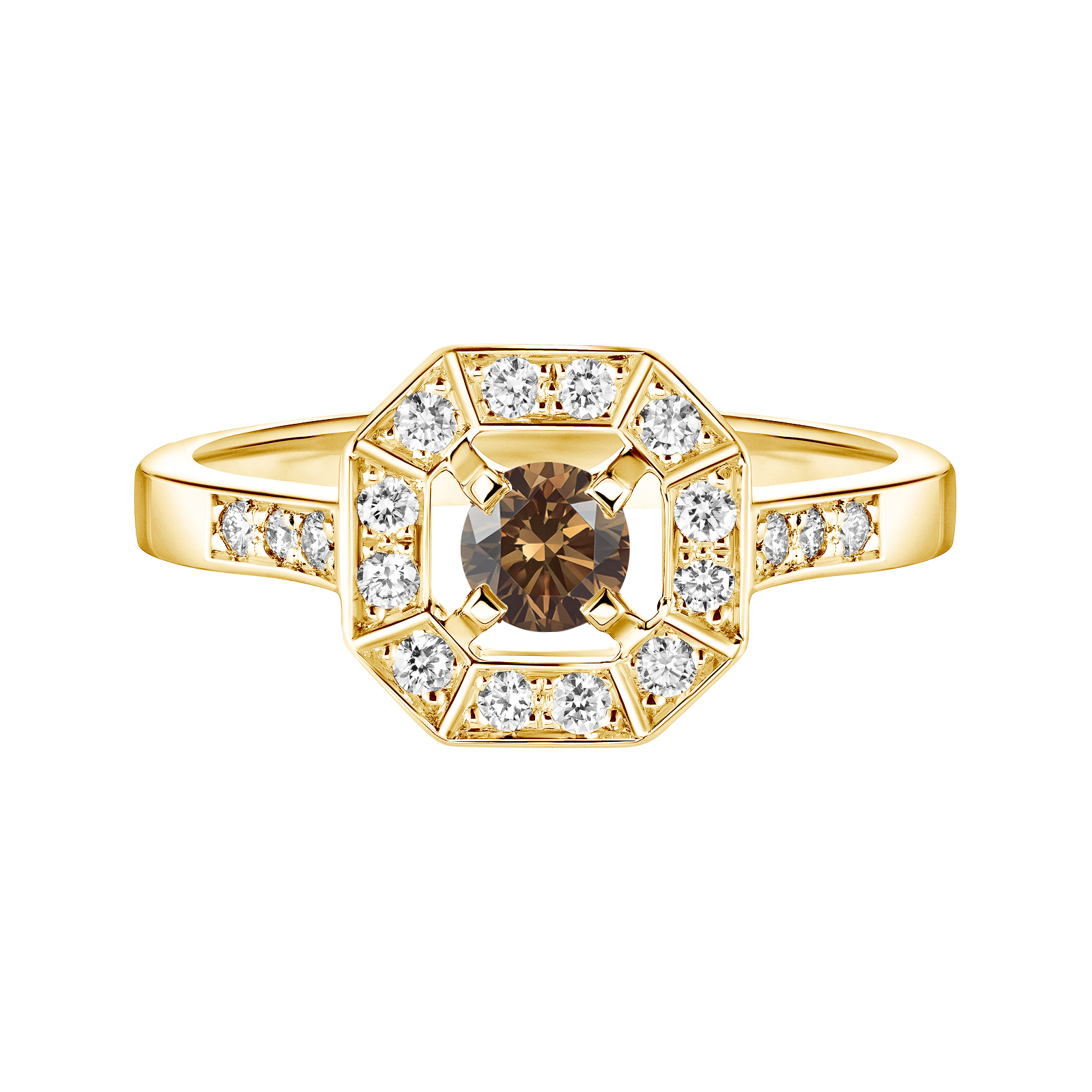 Ring Yellow gold Chocolate Diamond and diamonds Art Déco Rond 4 mm 1