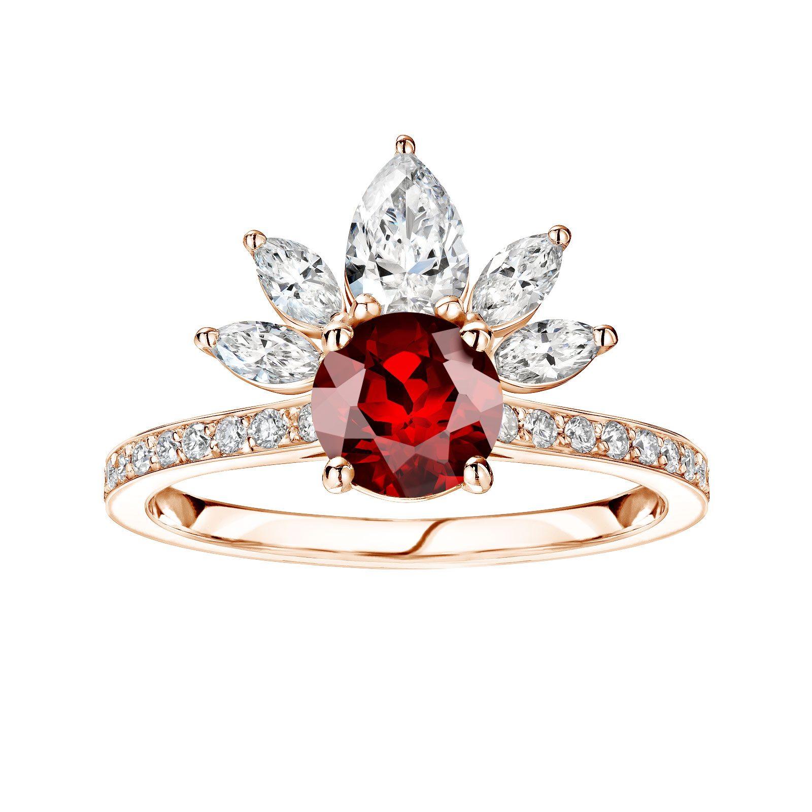 Ring Roségold Granat und diamanten EverBloom Pavée 1