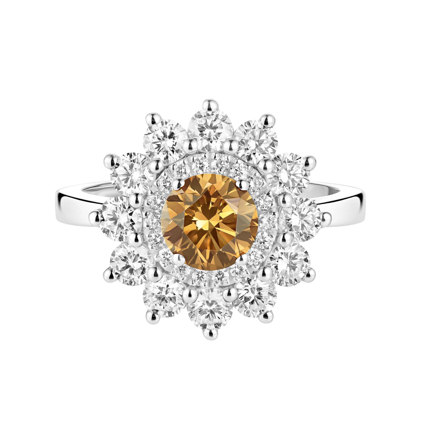 Ring White gold Cognac Diamond and diamonds Lefkos 6 mm 1