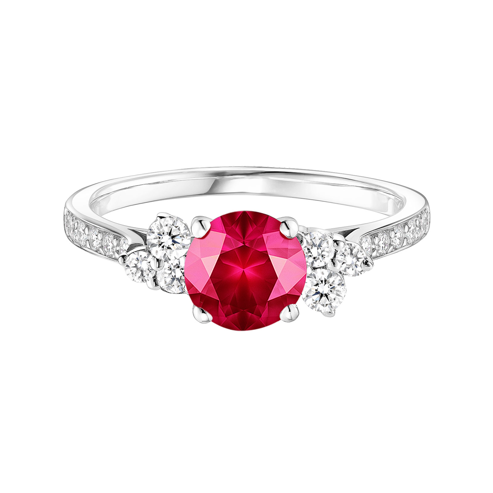 Ring Platinum Ruby and diamonds Baby EverBloom 6 mm Pavée 1
