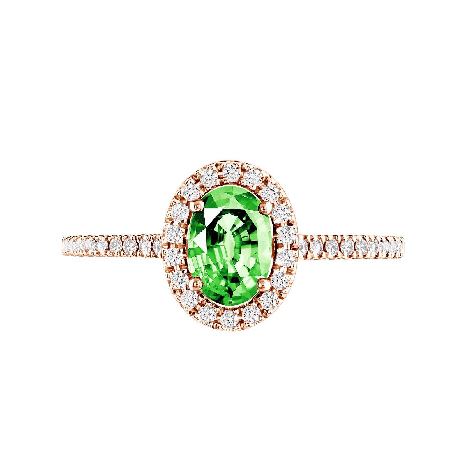 Ring Roségold Tsavorit und diamanten Rétromantique Ovale Pavée 1