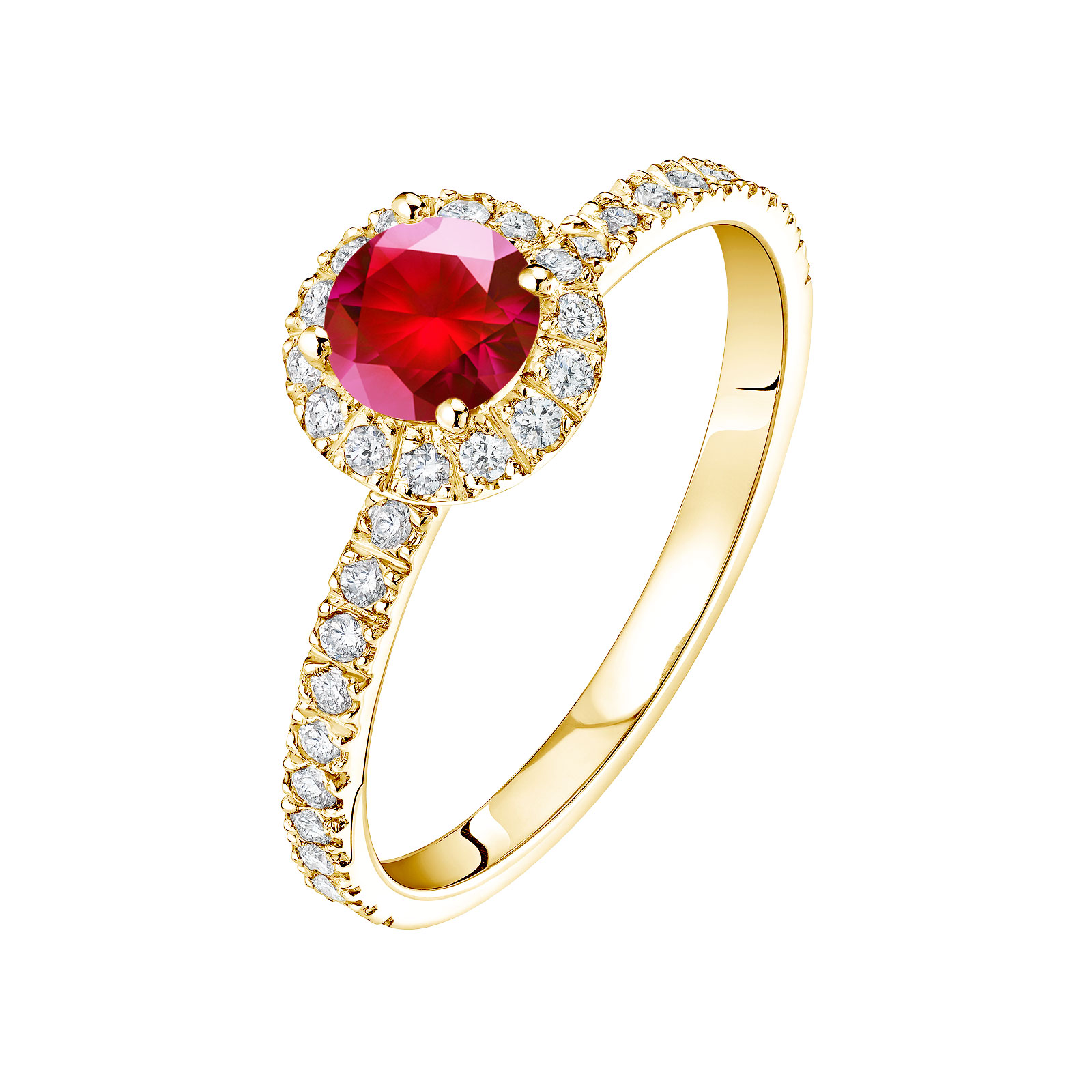 Ring Yellow gold Ruby and diamonds Rétromantique M Pavée 1