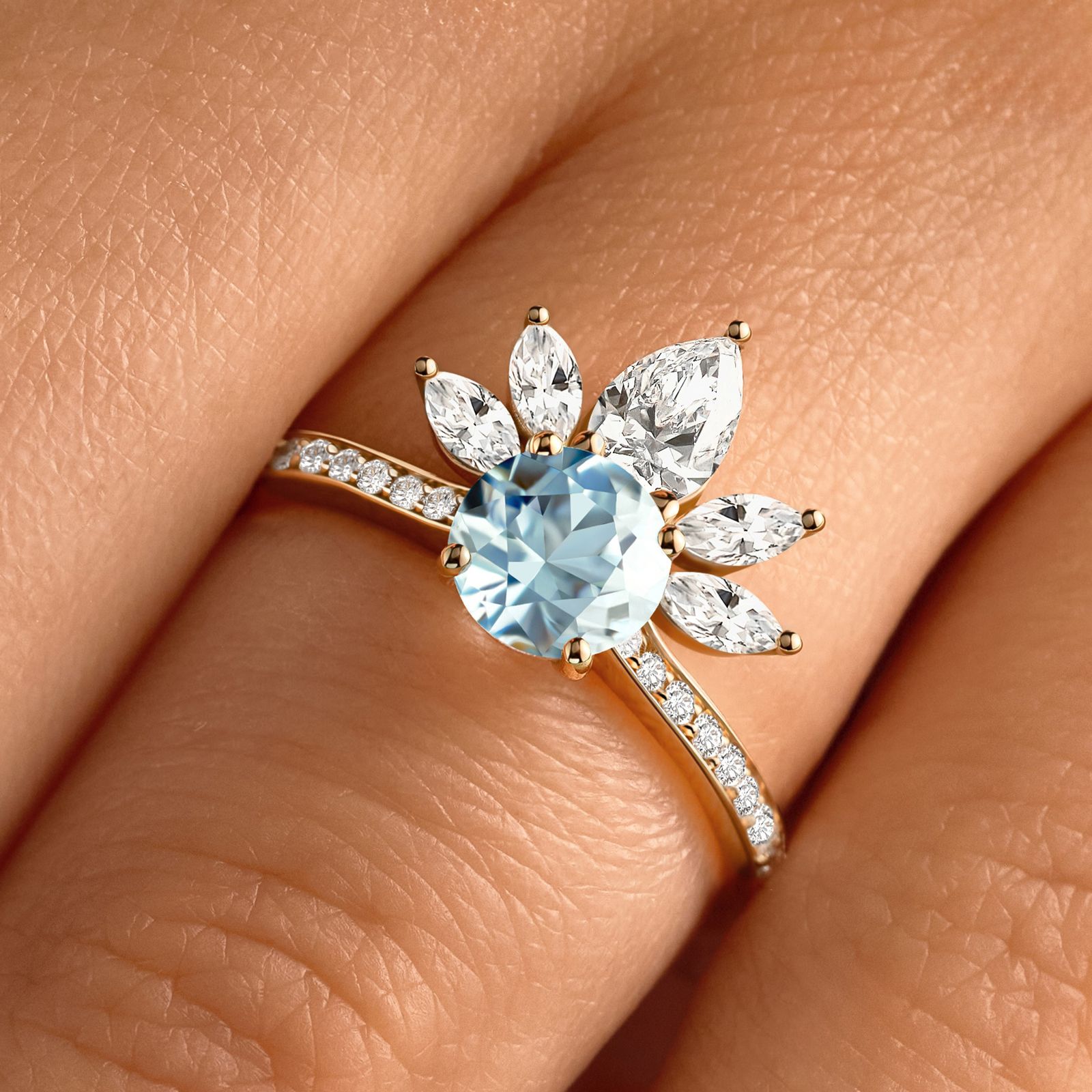 Ring Platin Tansanit und diamanten EverBloom Pavée 3