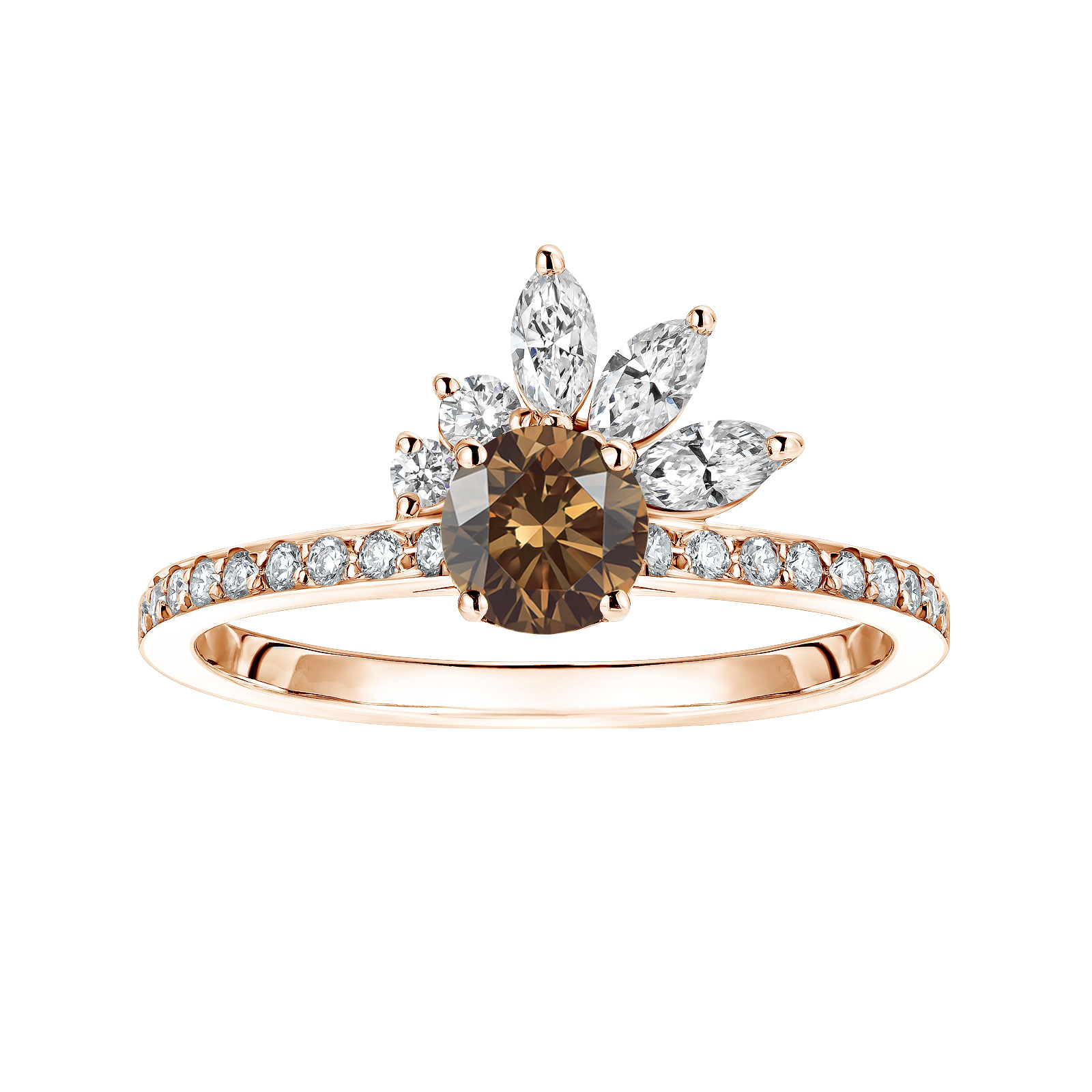 Ring Rose gold Chocolate Diamond and diamonds Little EverBloom Pavée 1