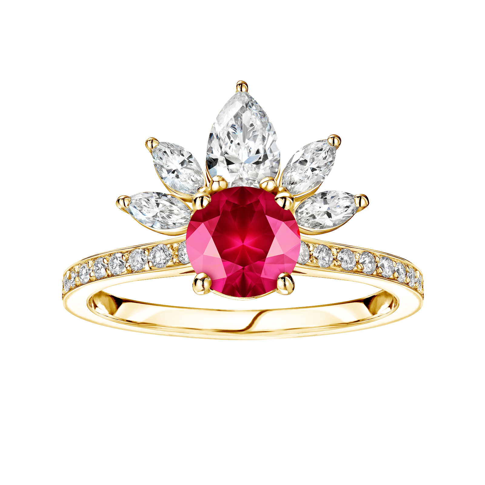 Ring Yellow gold Ruby and diamonds EverBloom Pavée 1