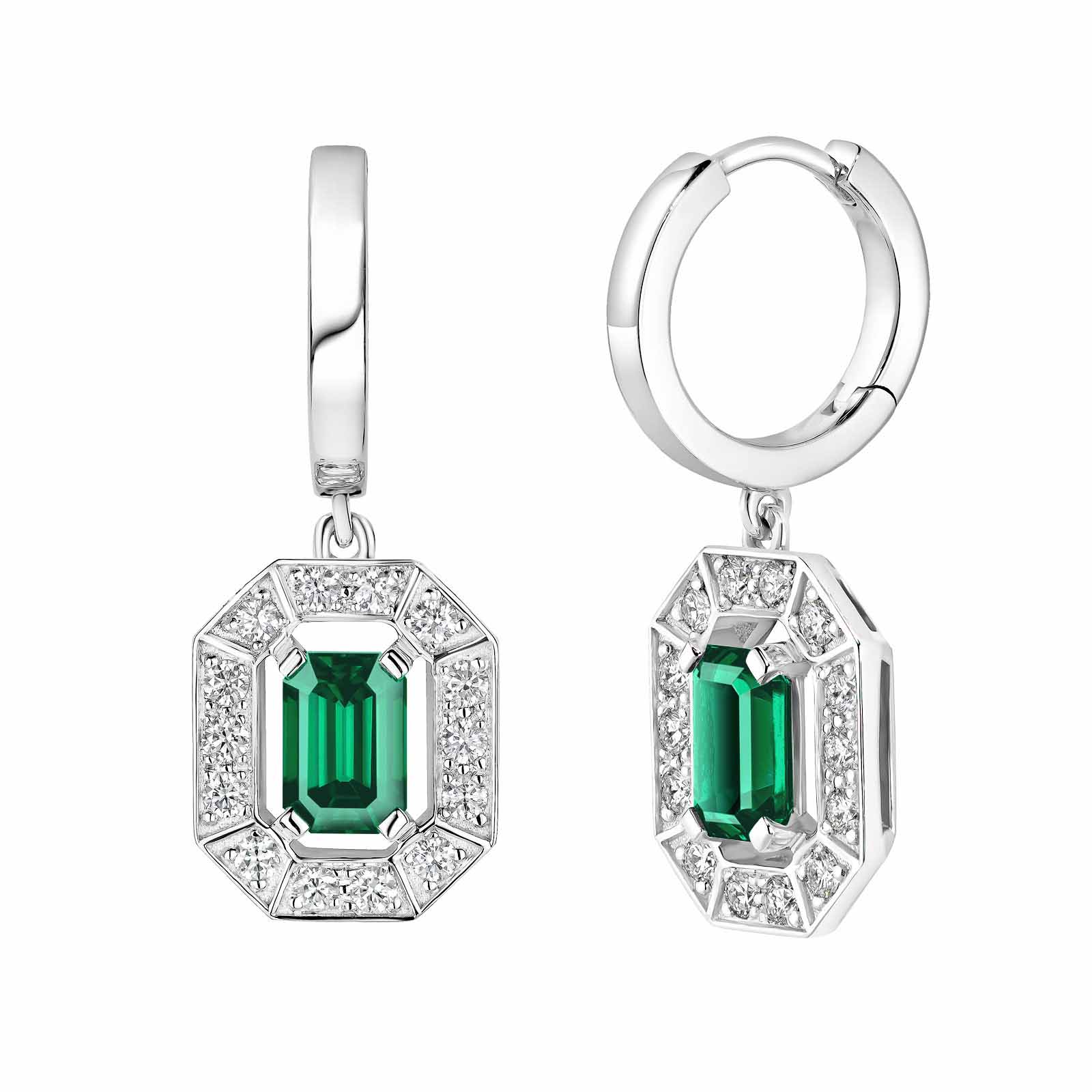 Earrings White gold Emerald and diamonds Art Déco 1