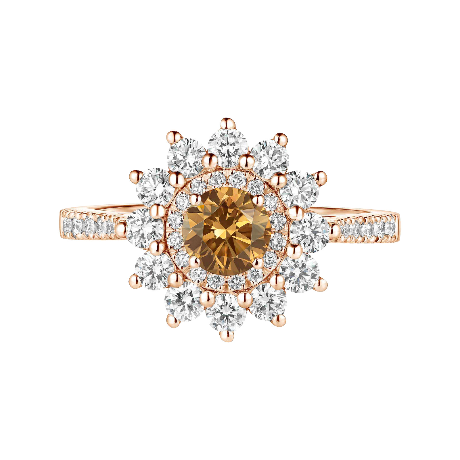 Ring Rose gold Cognac Diamond and diamonds Lefkos 5 mm Pavée 1