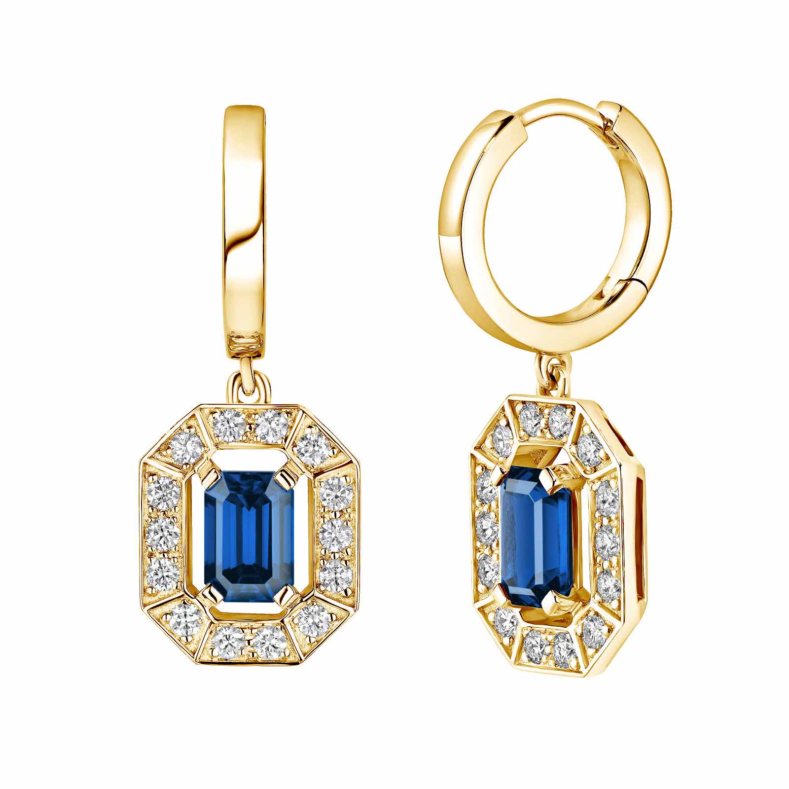 Earrings Yellow gold Sapphire and diamonds Art Déco 1