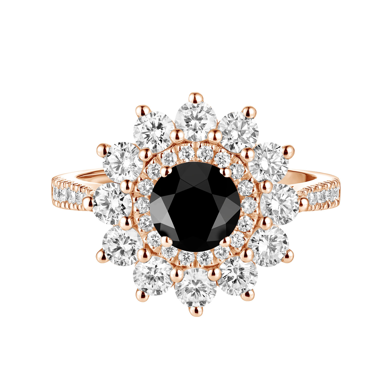 Bague Or rose Spinelle noir et diamants Lefkos 6 mm Pavée 1
