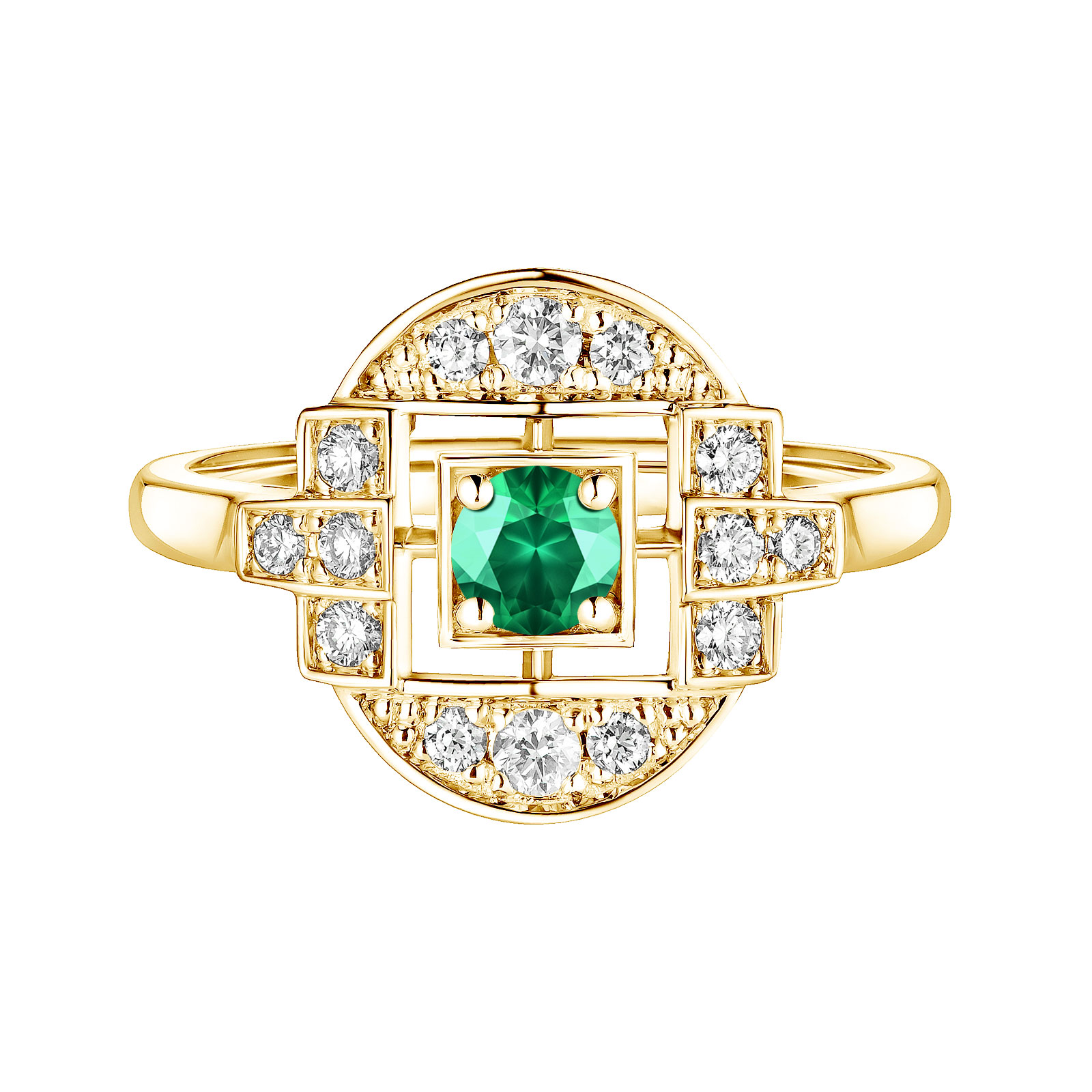 Ring Gelbgold Smaragdgrün und diamanten Art Déco Solo 1