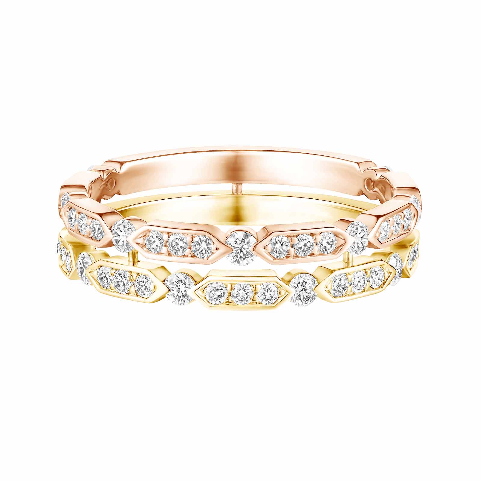 Ring Rose and yellow gold Diamond MET Duo Pavée 1