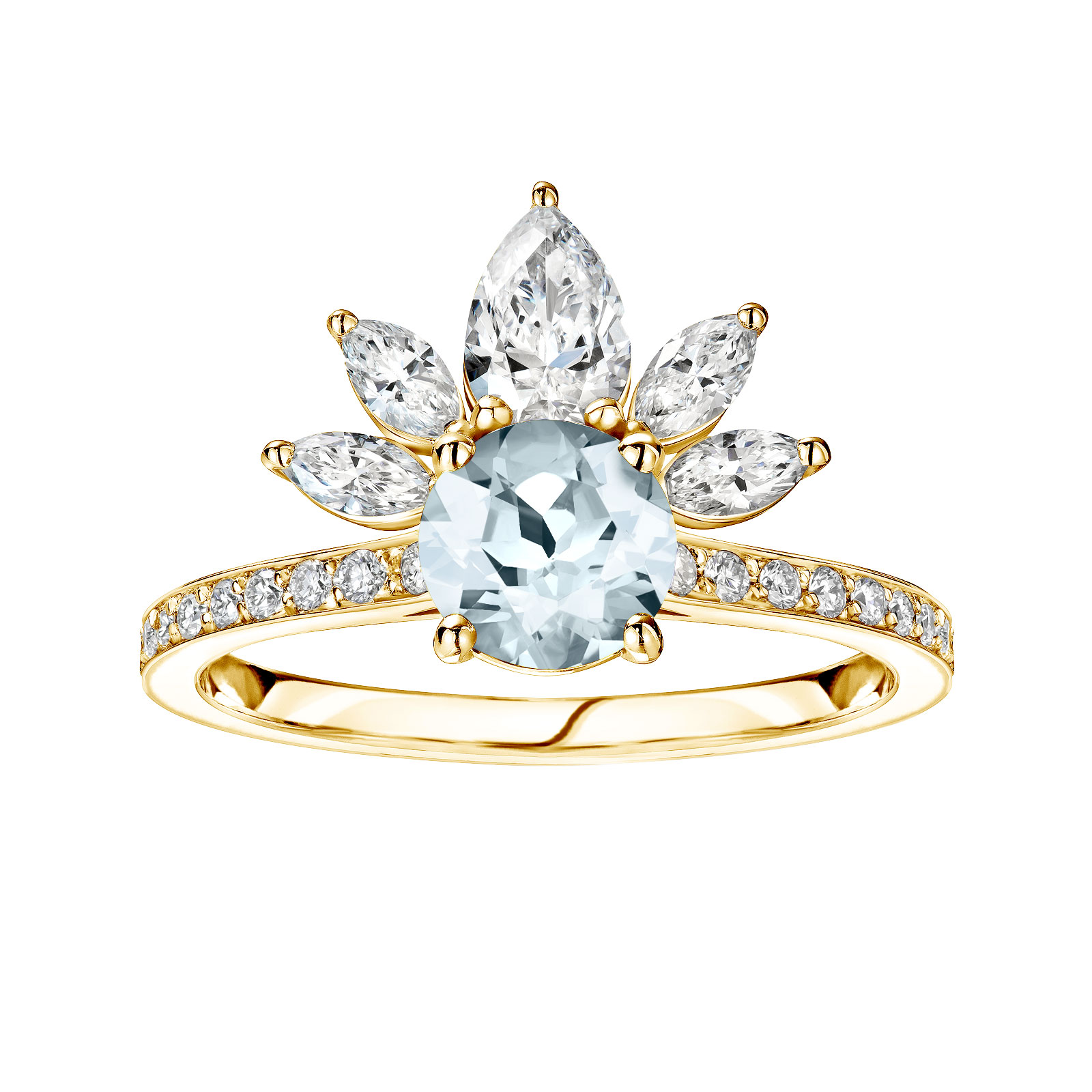 Ring Yellow gold Aquamarine and diamonds EverBloom Pavée 1