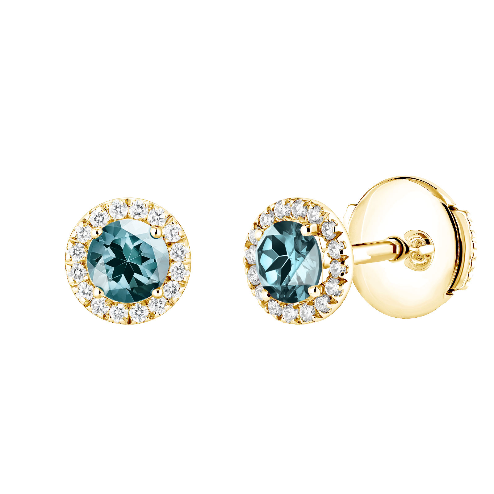 Boucles d'oreilles Or jaune Saphir Bleu Gris et diamants Rétromantique S 1