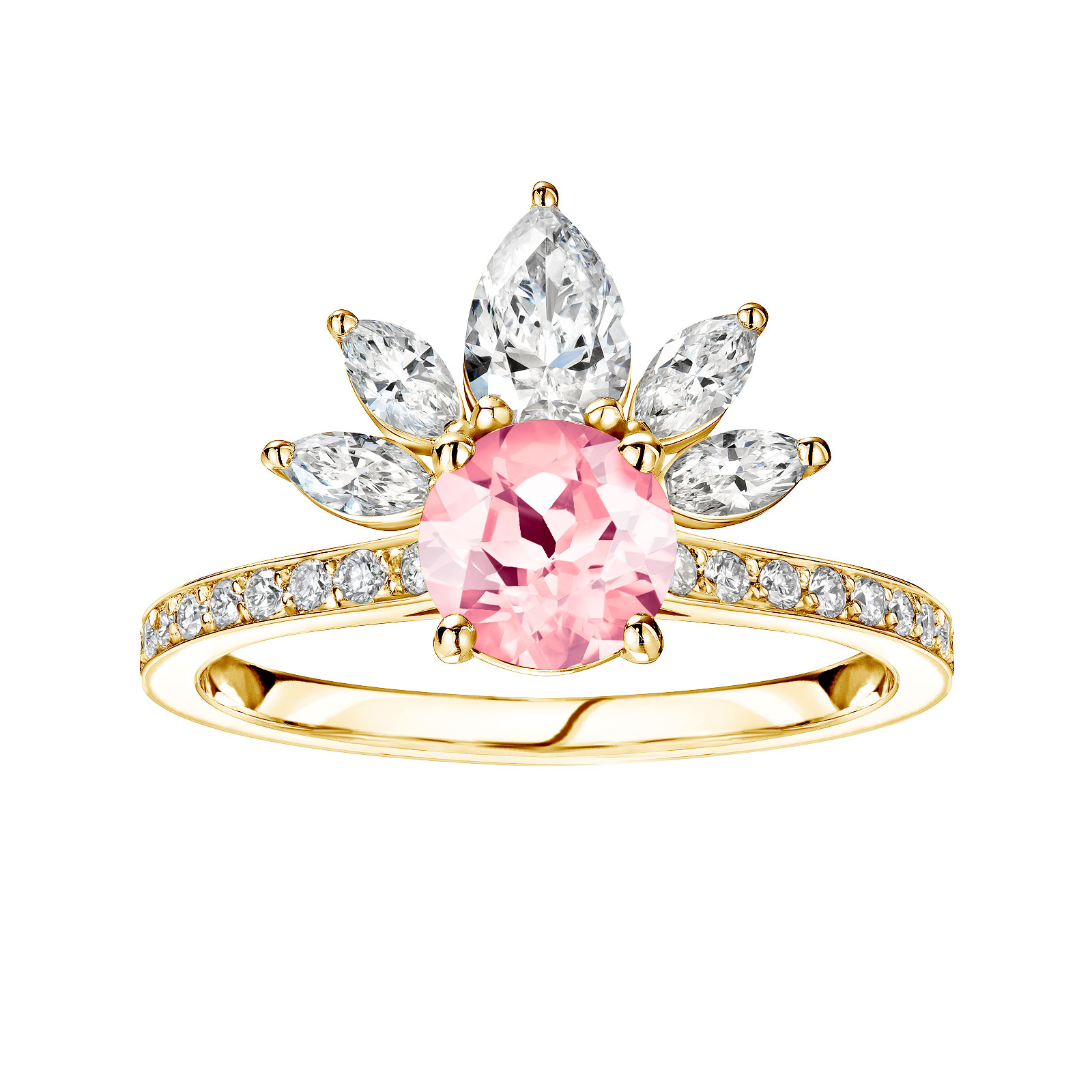 Ring Yellow gold Tourmaline and diamonds EverBloom Pavée 1