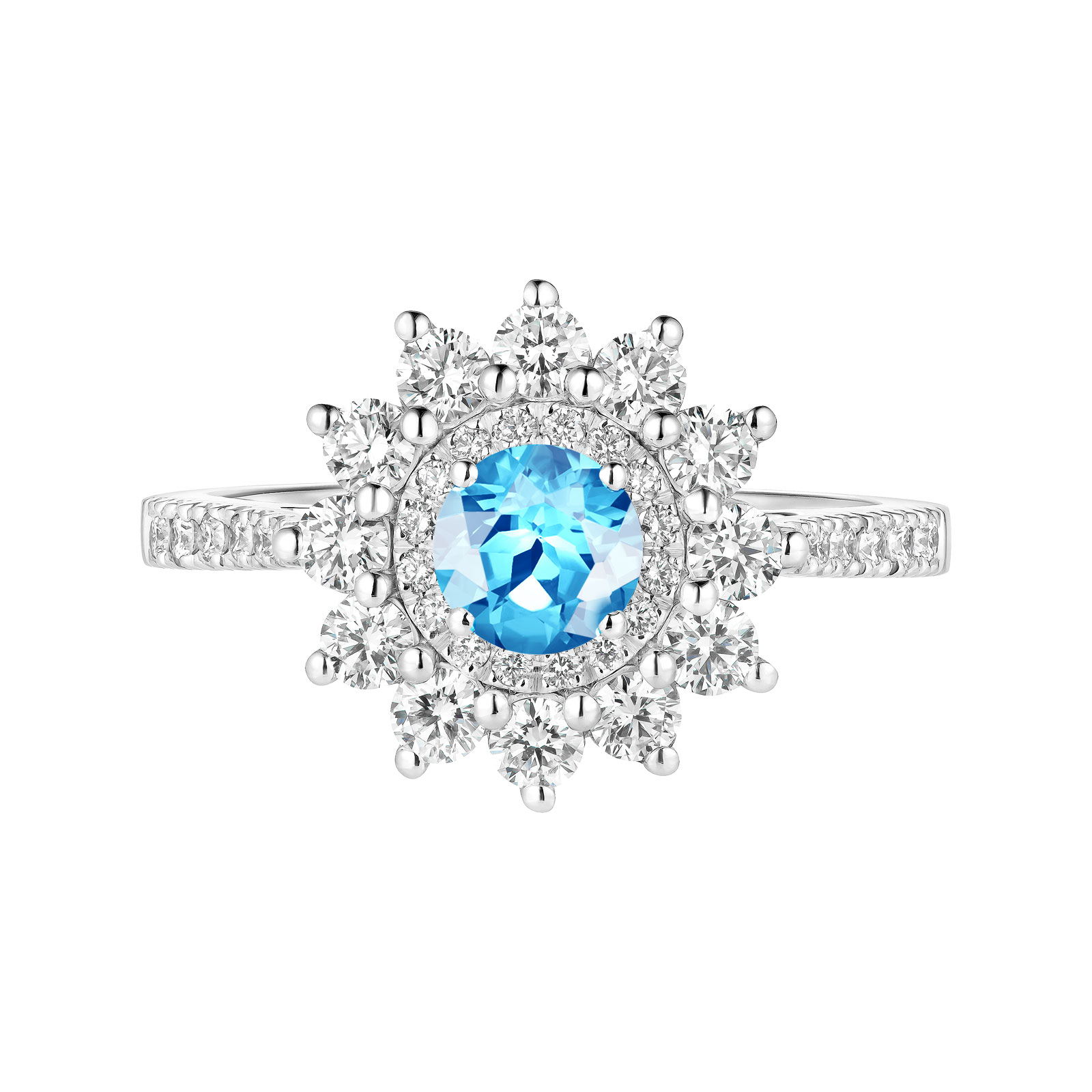 Bague Or blanc Topaze et diamants Lefkos 5 mm Pavée 1