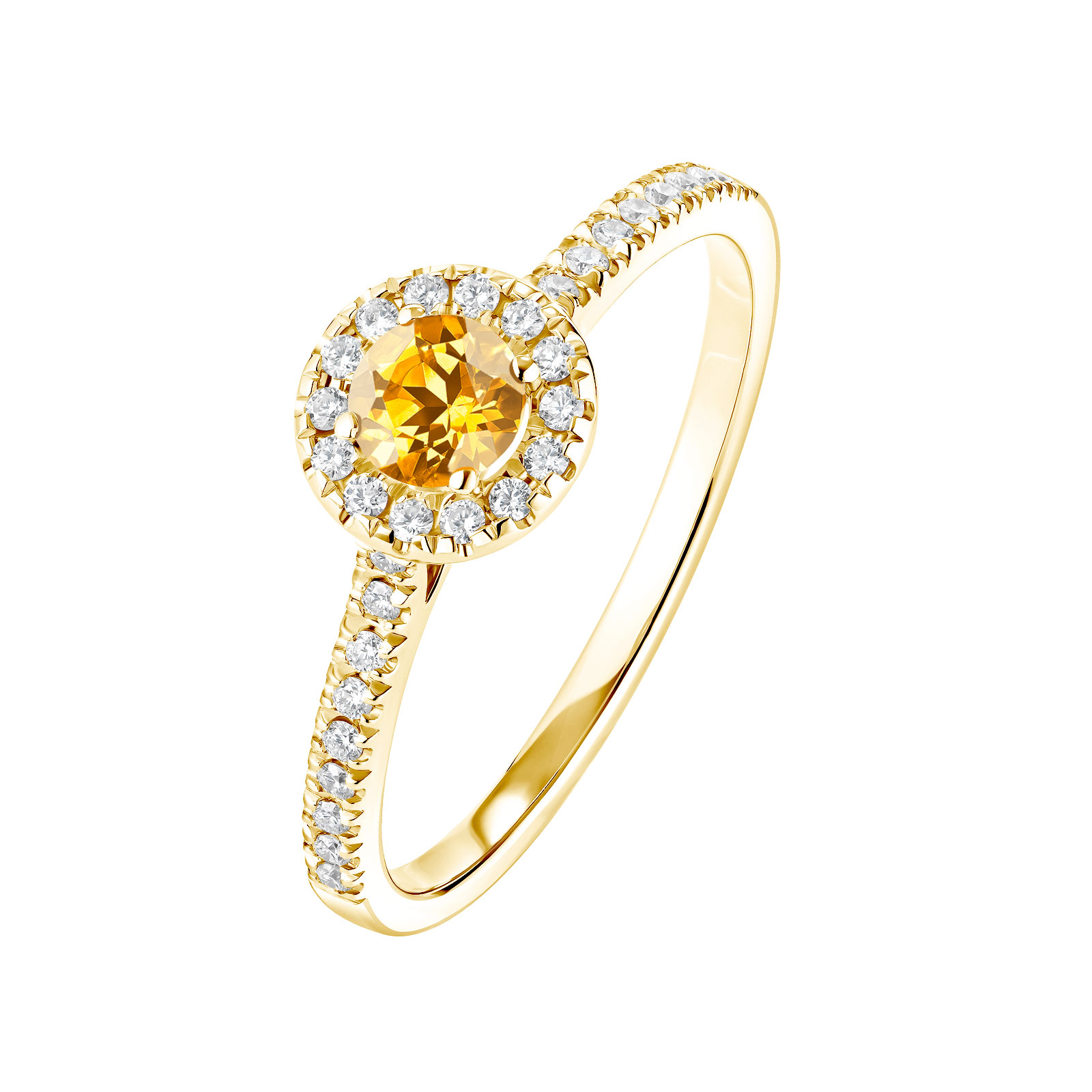 Bague Or jaune Citrine et diamants Rétromantique S Pavée 1
