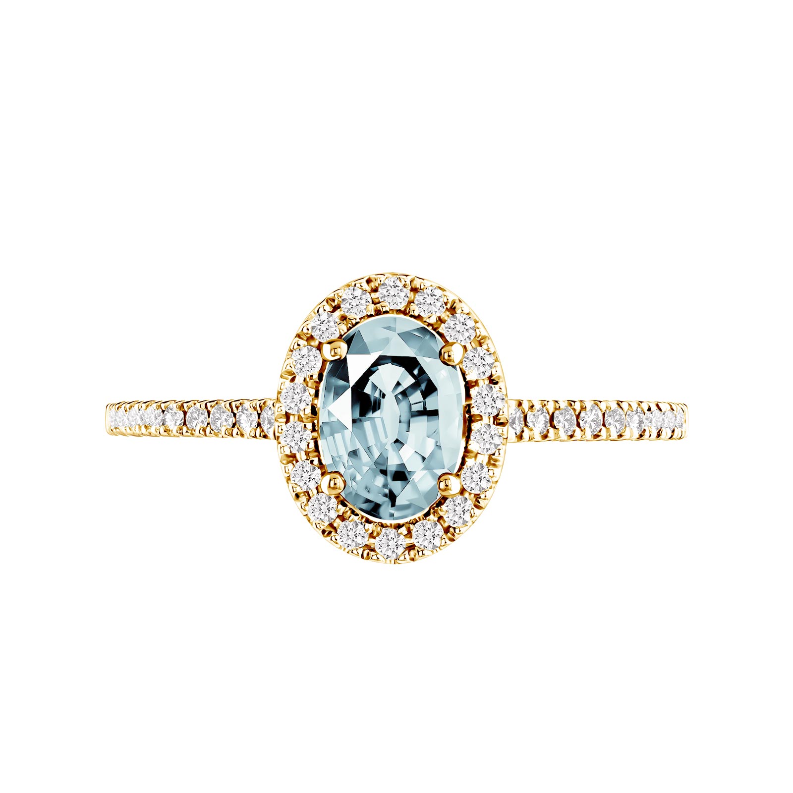 Bague Or jaune Aigue-marine et diamants Rétromantique Ovale Pavée 1