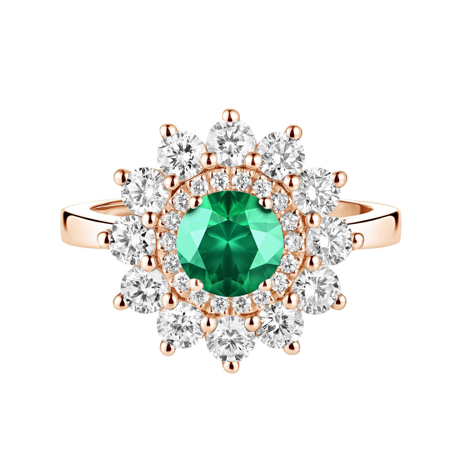 Ring Rose gold Emerald and diamonds Lefkos 6 mm 1