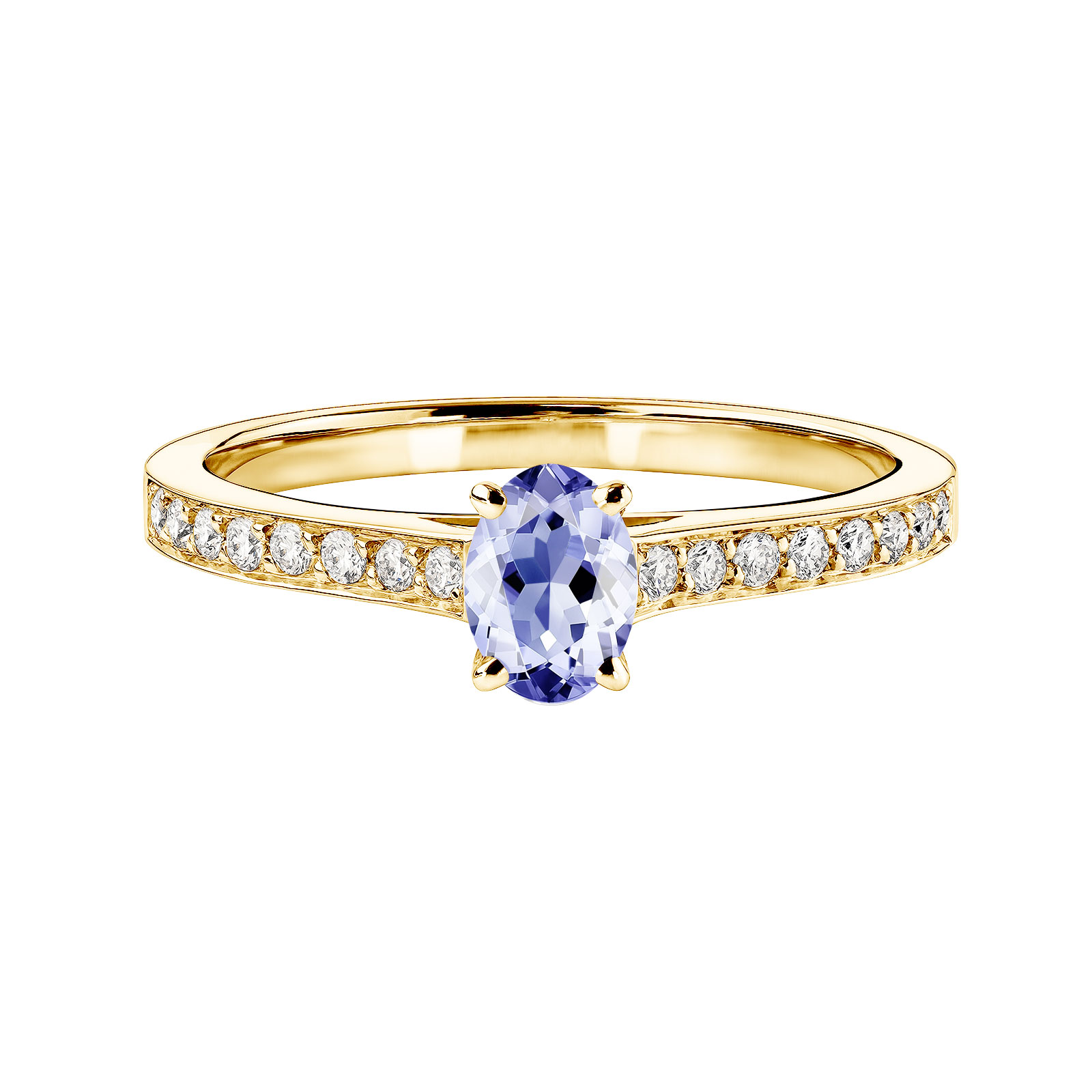 Bague Or jaune Tanzanite et diamants Lady Ovale Pavée 1