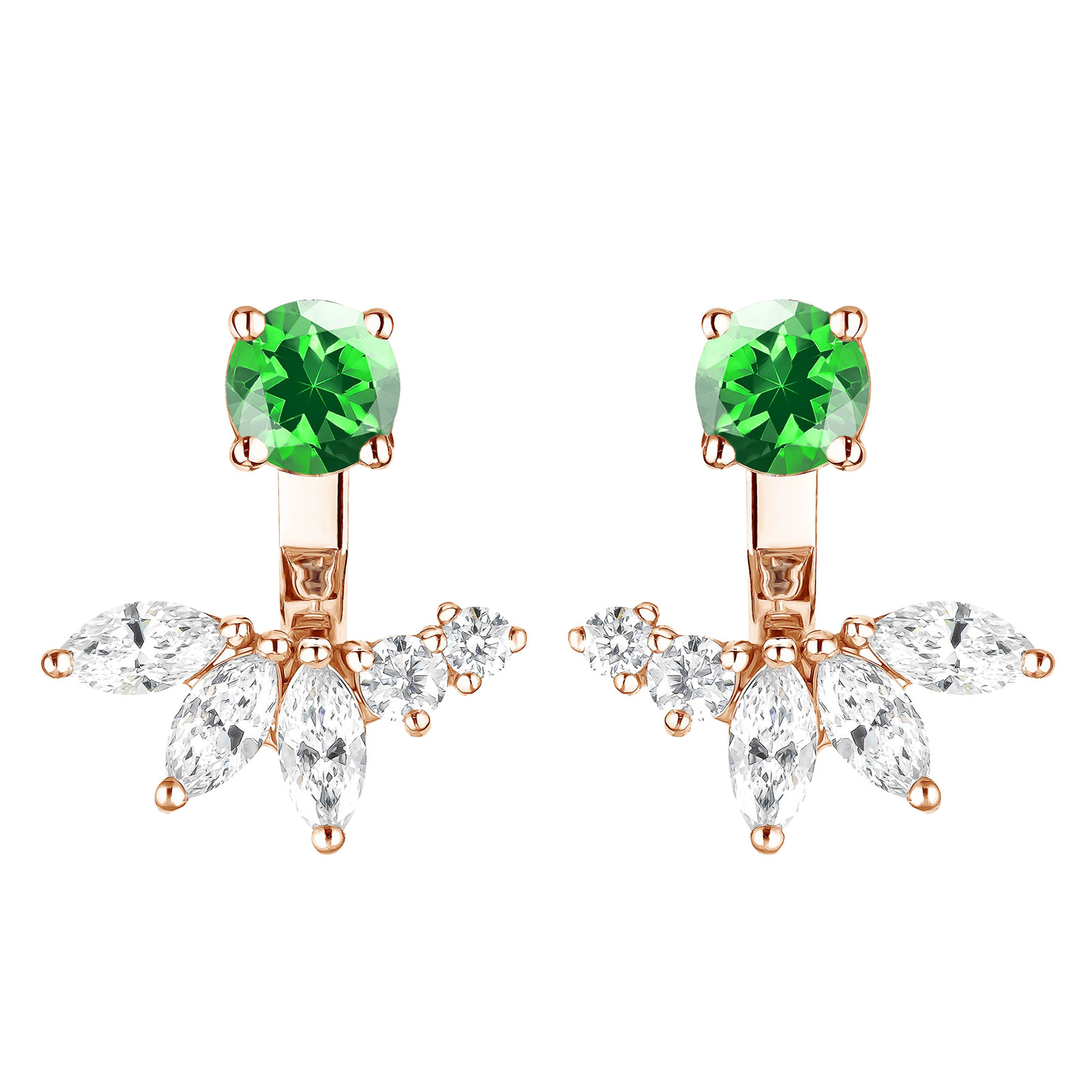 Boucles d'oreilles Or rose Tsavorite et diamants EverBloom Symétriques 1