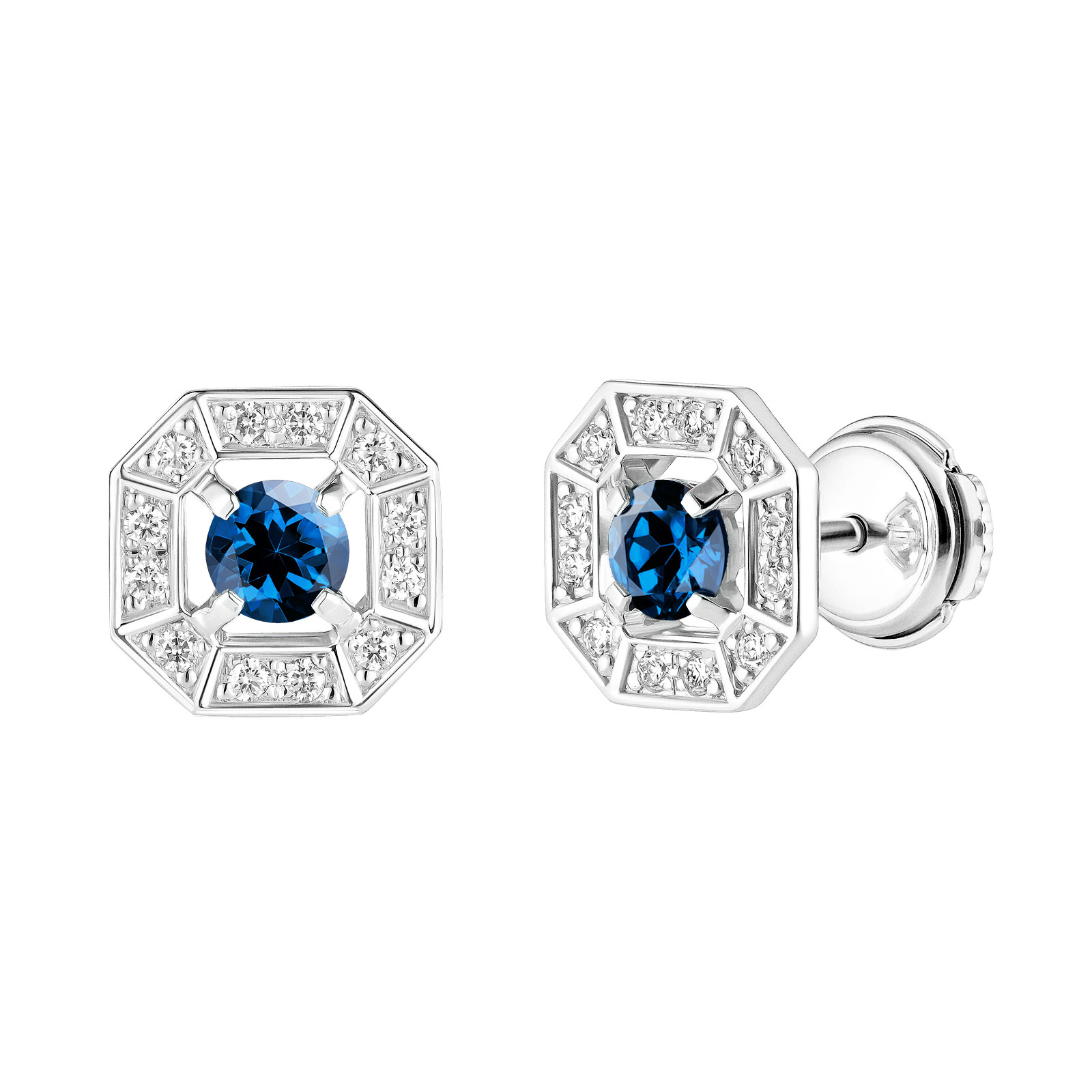 Earrings White gold Sapphire and diamonds Art Déco Rond 4 mm 1