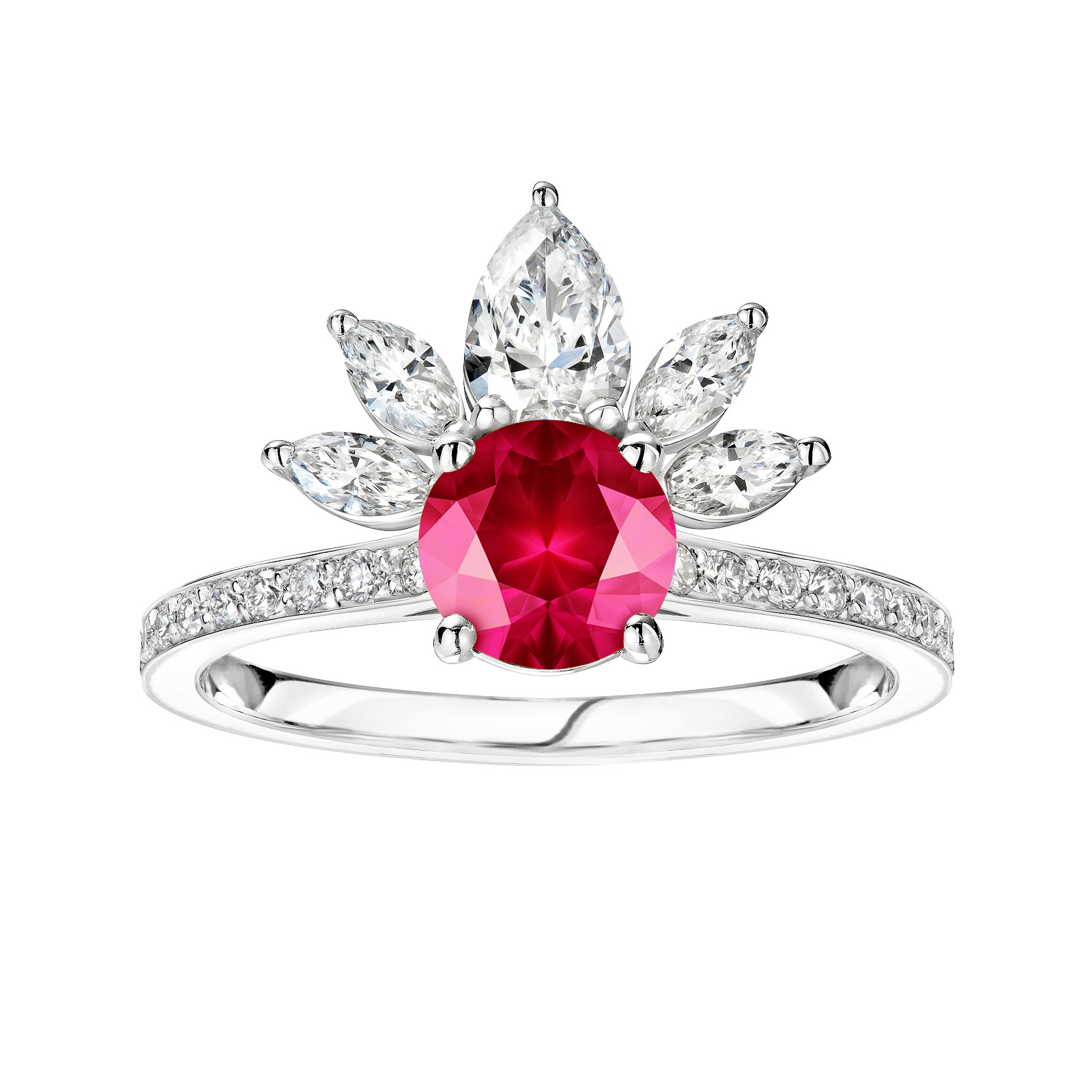 Ring Platinum Ruby and diamonds EverBloom Pavée 1