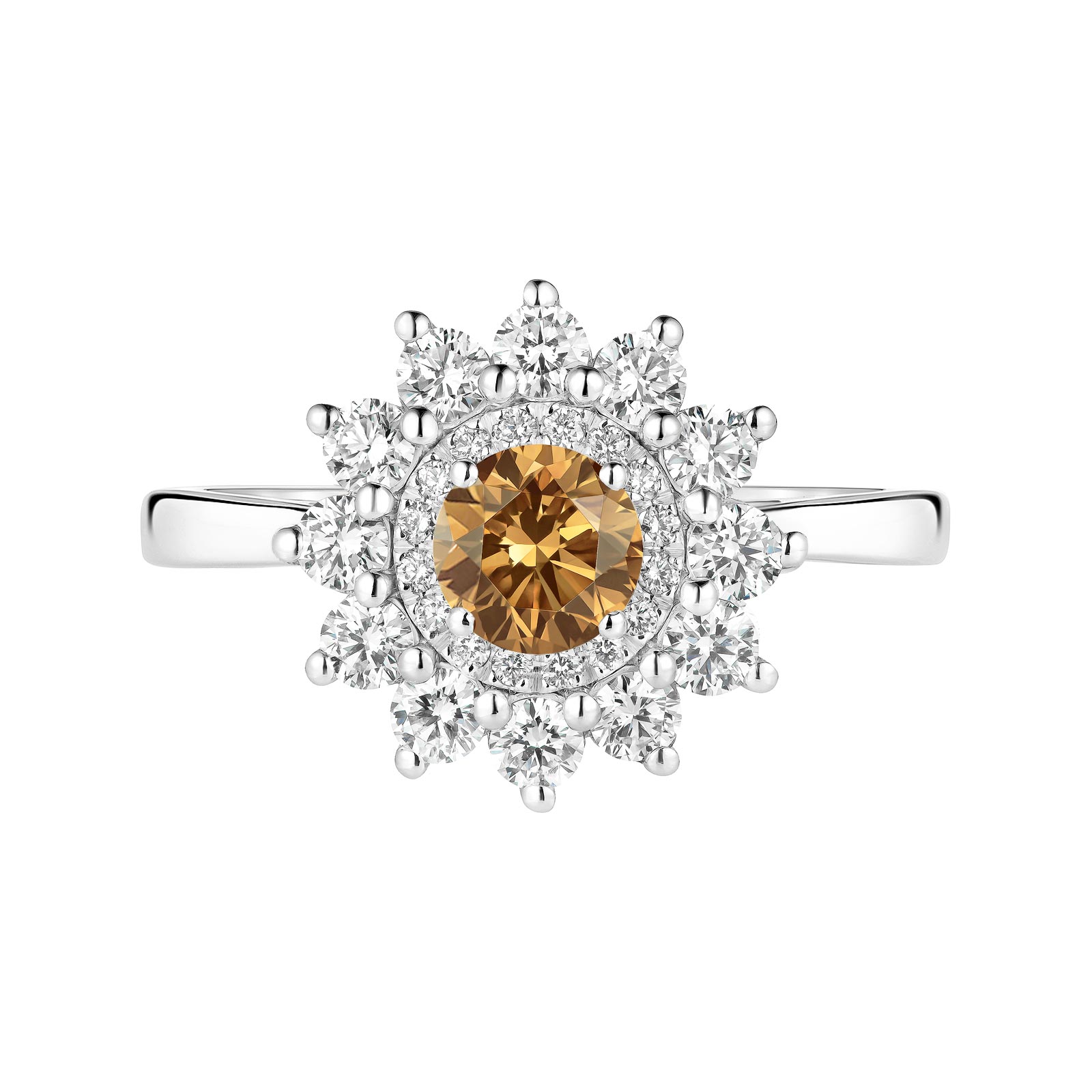 Ring White gold Cognac Diamond and diamonds Lefkos 5 mm 1