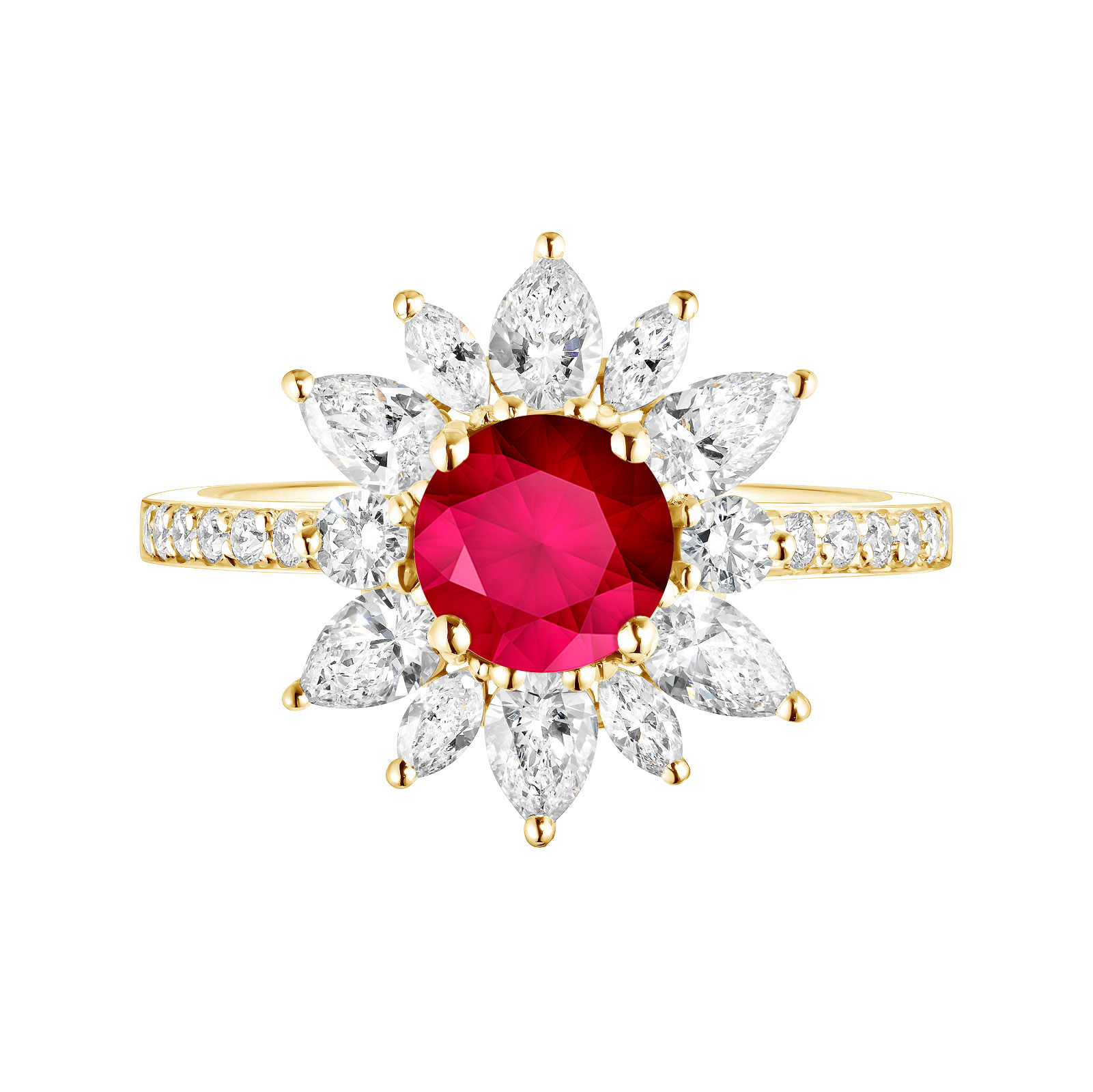 Ring Yellow gold Ruby and diamonds EverBloom Prima 1