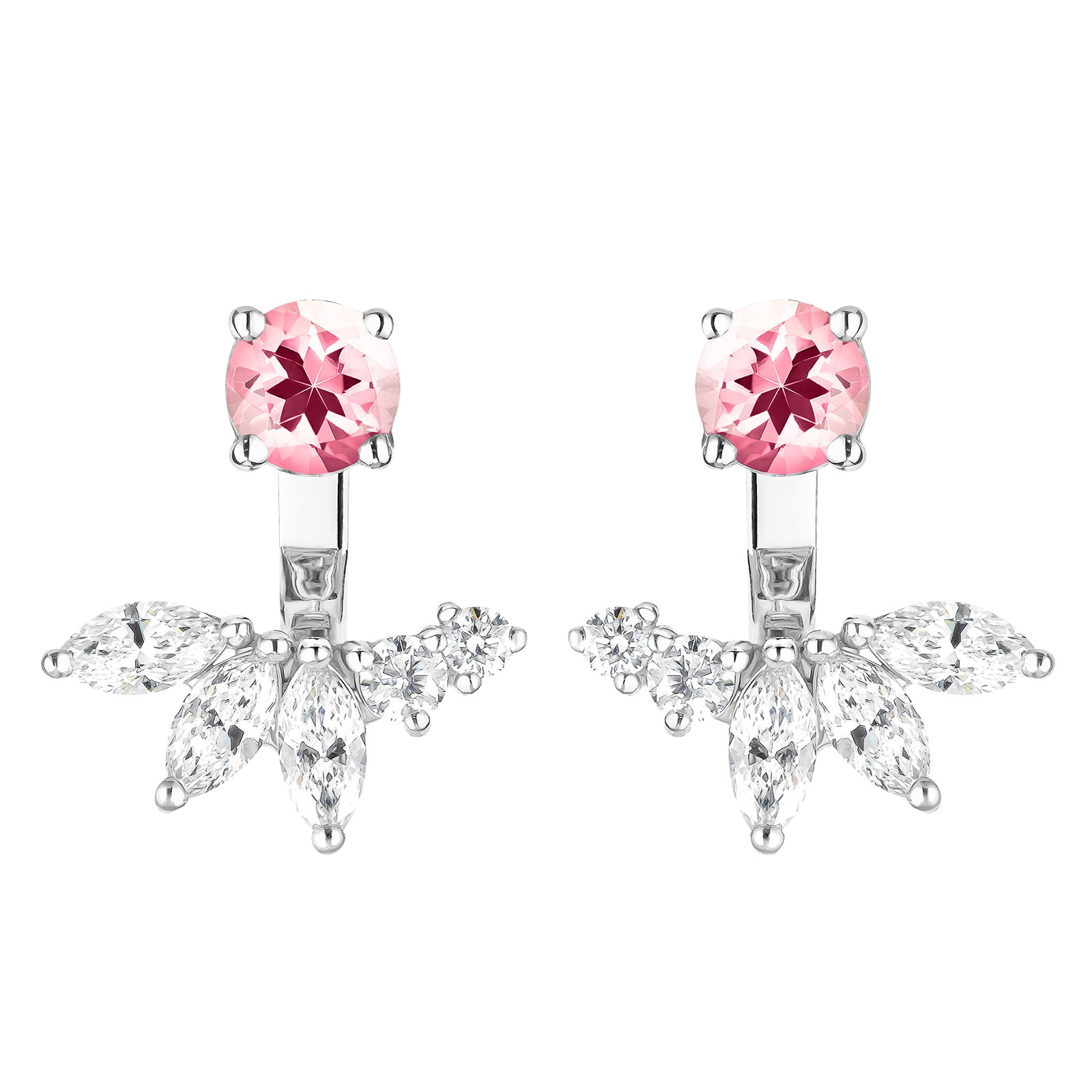 Boucles d'oreilles Or blanc Tourmaline et diamants EverBloom Symétriques 1