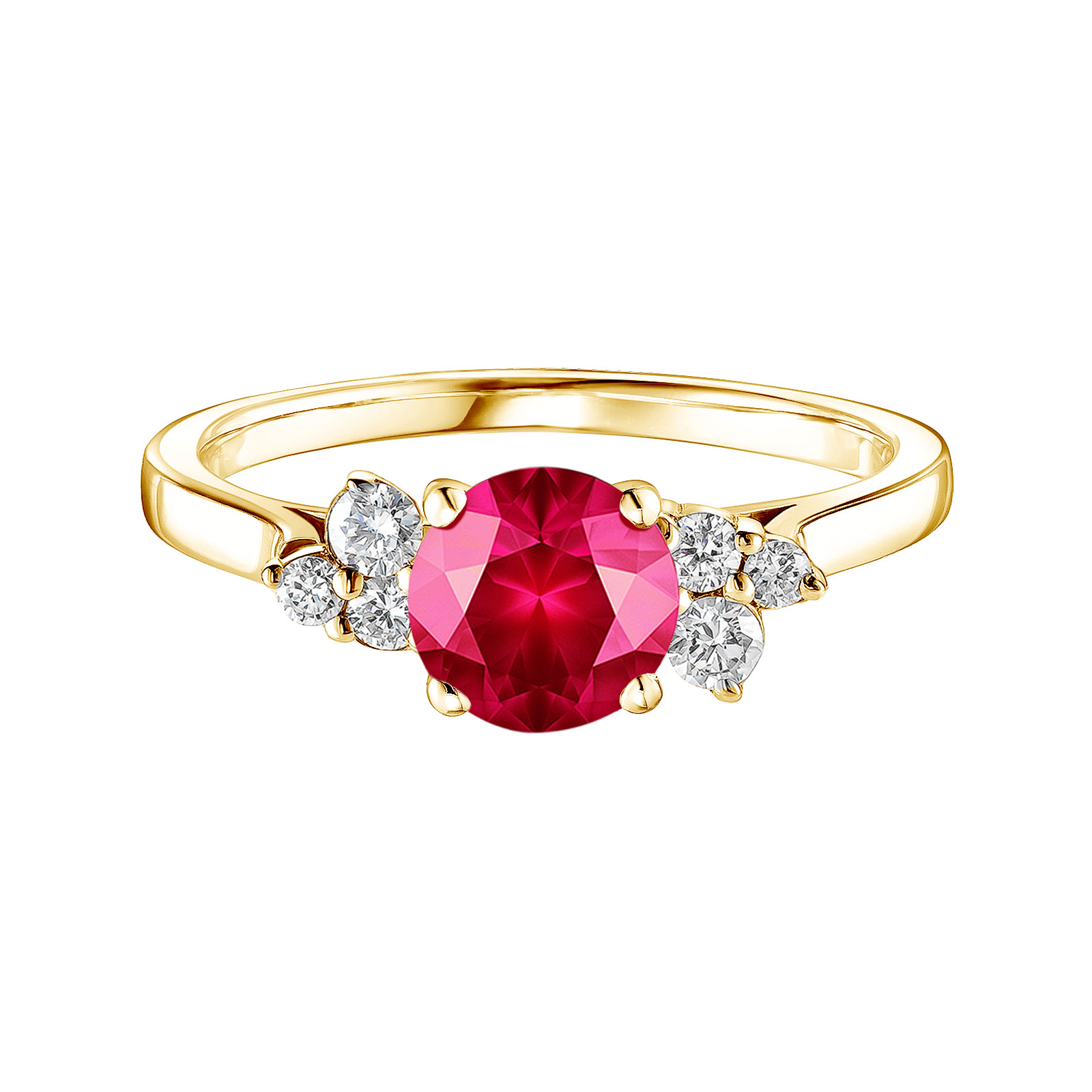 Ring Yellow gold Ruby and diamonds Baby EverBloom 6 mm 1