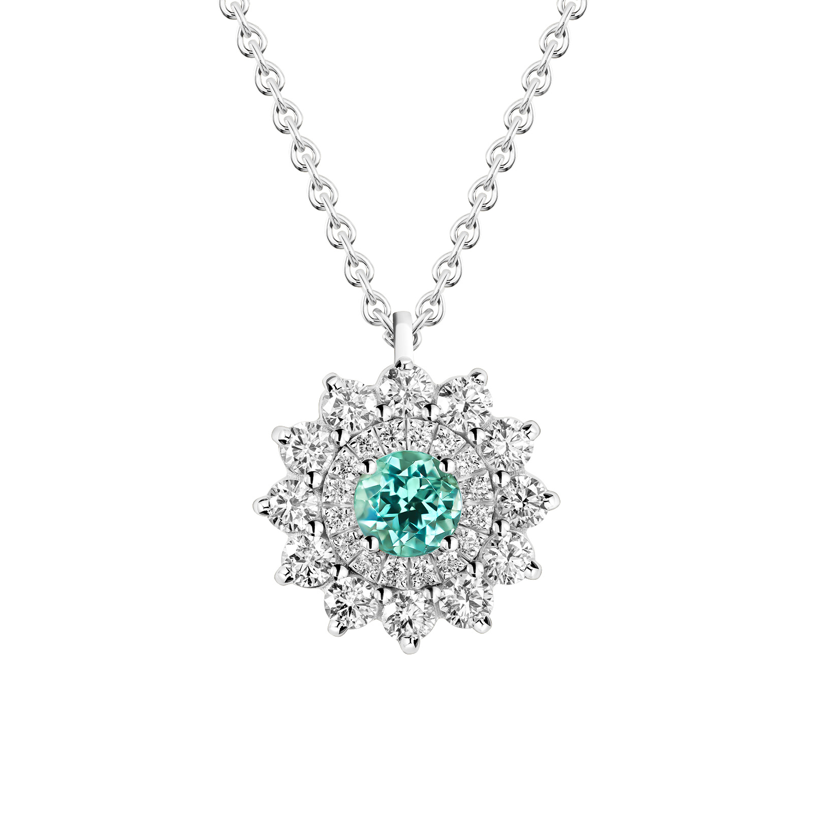 Pendentif Or blanc Tourmaline Mint et diamants Lefkos 1