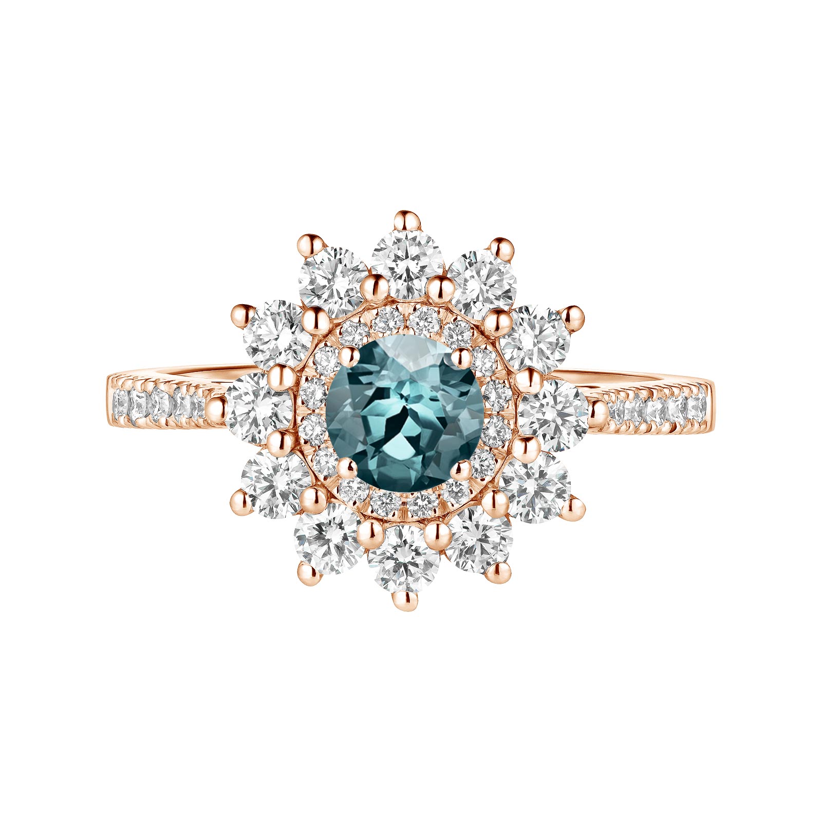 Ring Roségold Saphir Blau Grau und diamanten Lefkos 5 mm Pavée 1