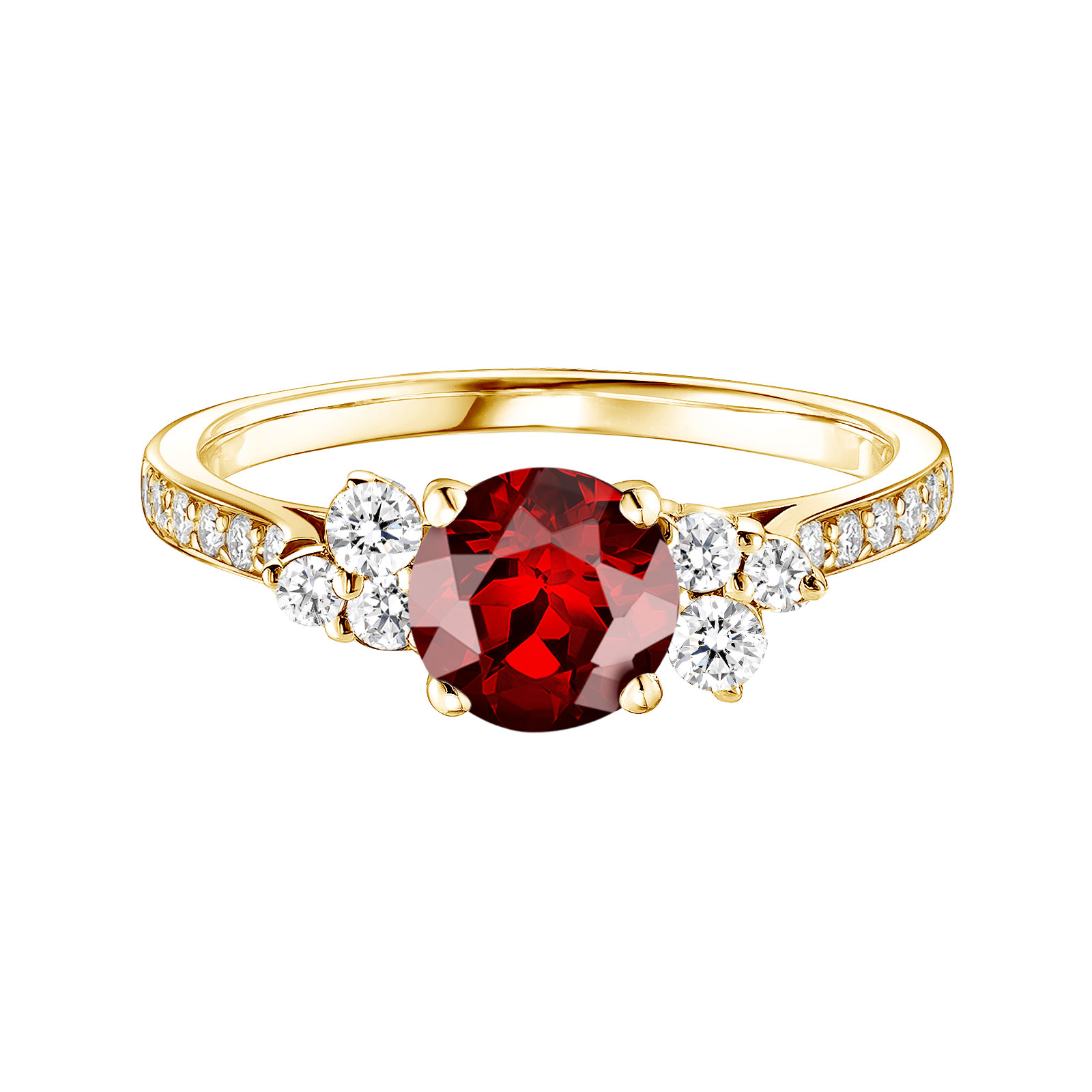 Ring Yellow gold Garnet and diamonds Baby EverBloom 6 mm Pavée 1