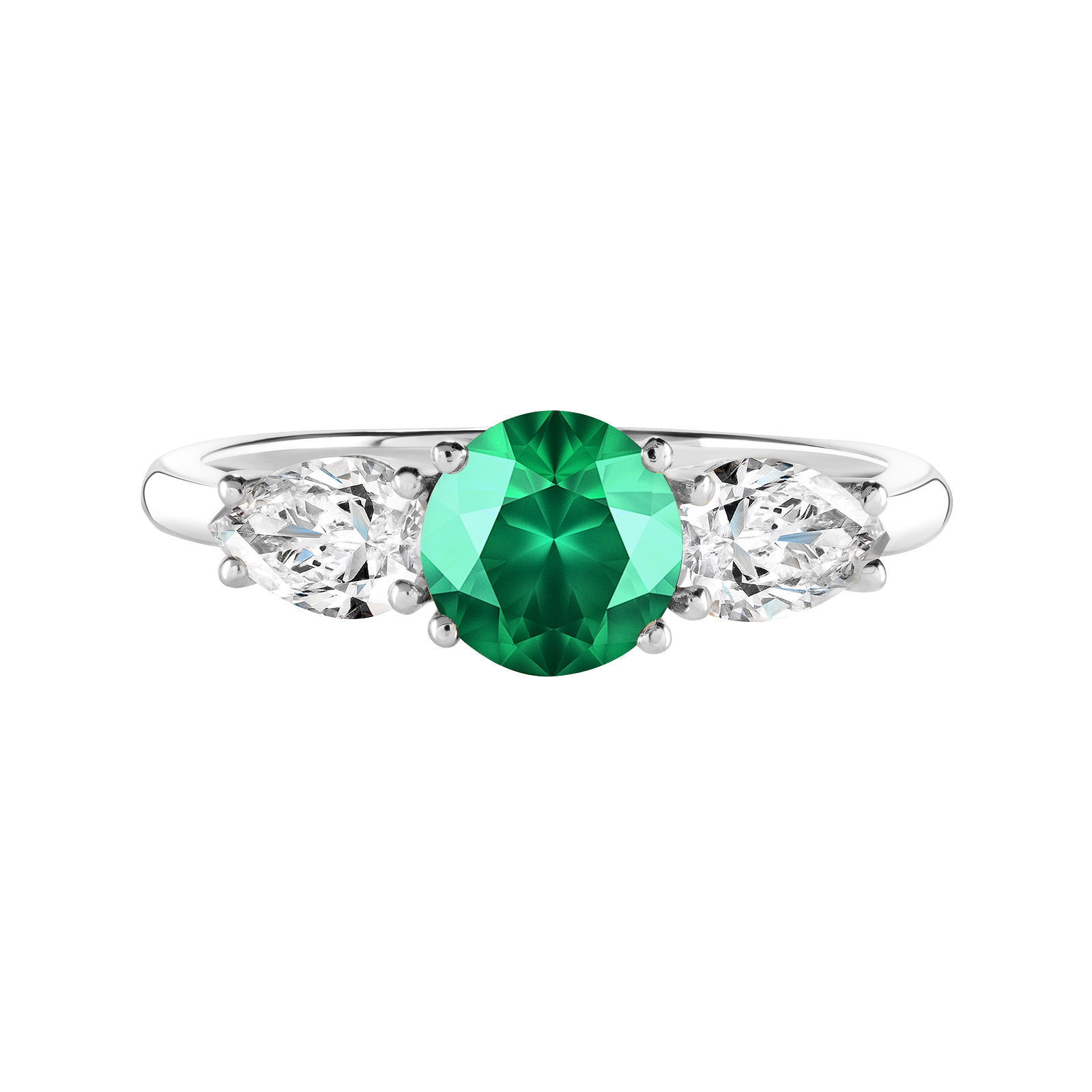 Ring White gold Emerald and diamonds Lady Duo de Poires 1