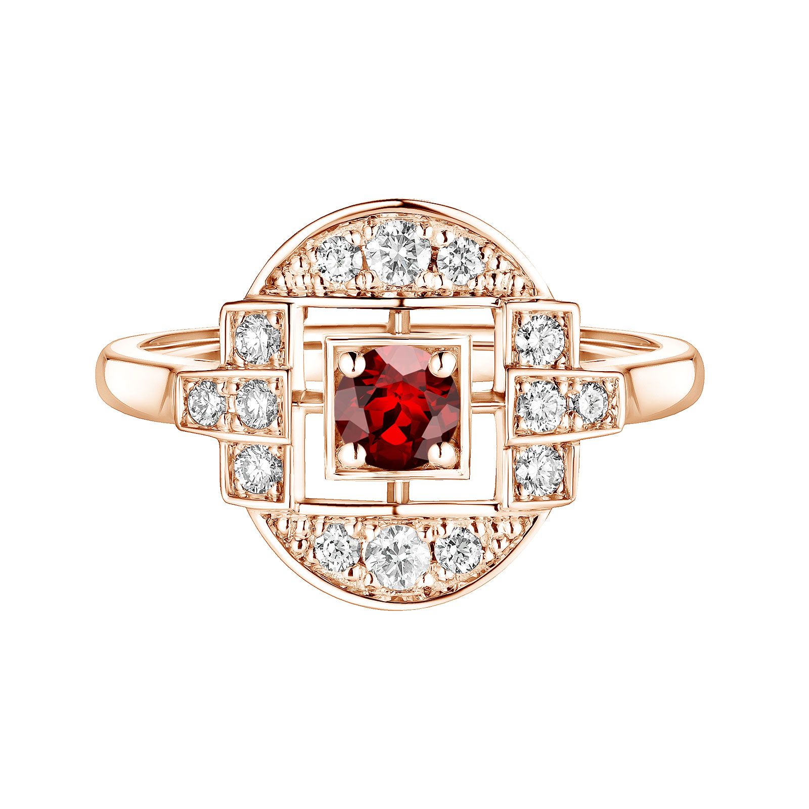 Ring Roségold Granat und diamanten Art Déco Solo 1