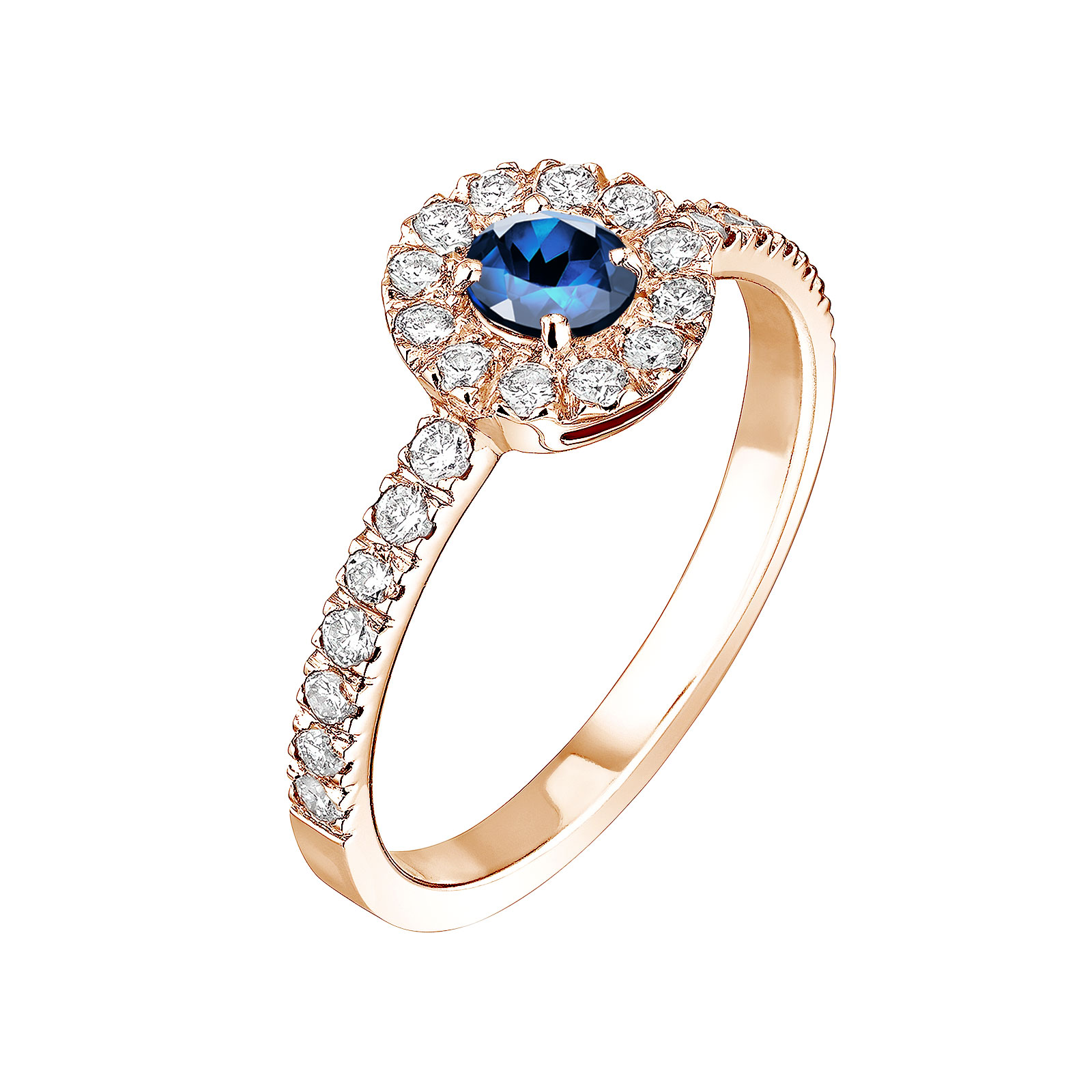 Ring Rose gold Sapphire and diamonds Rétromantique Solo Pavée 1