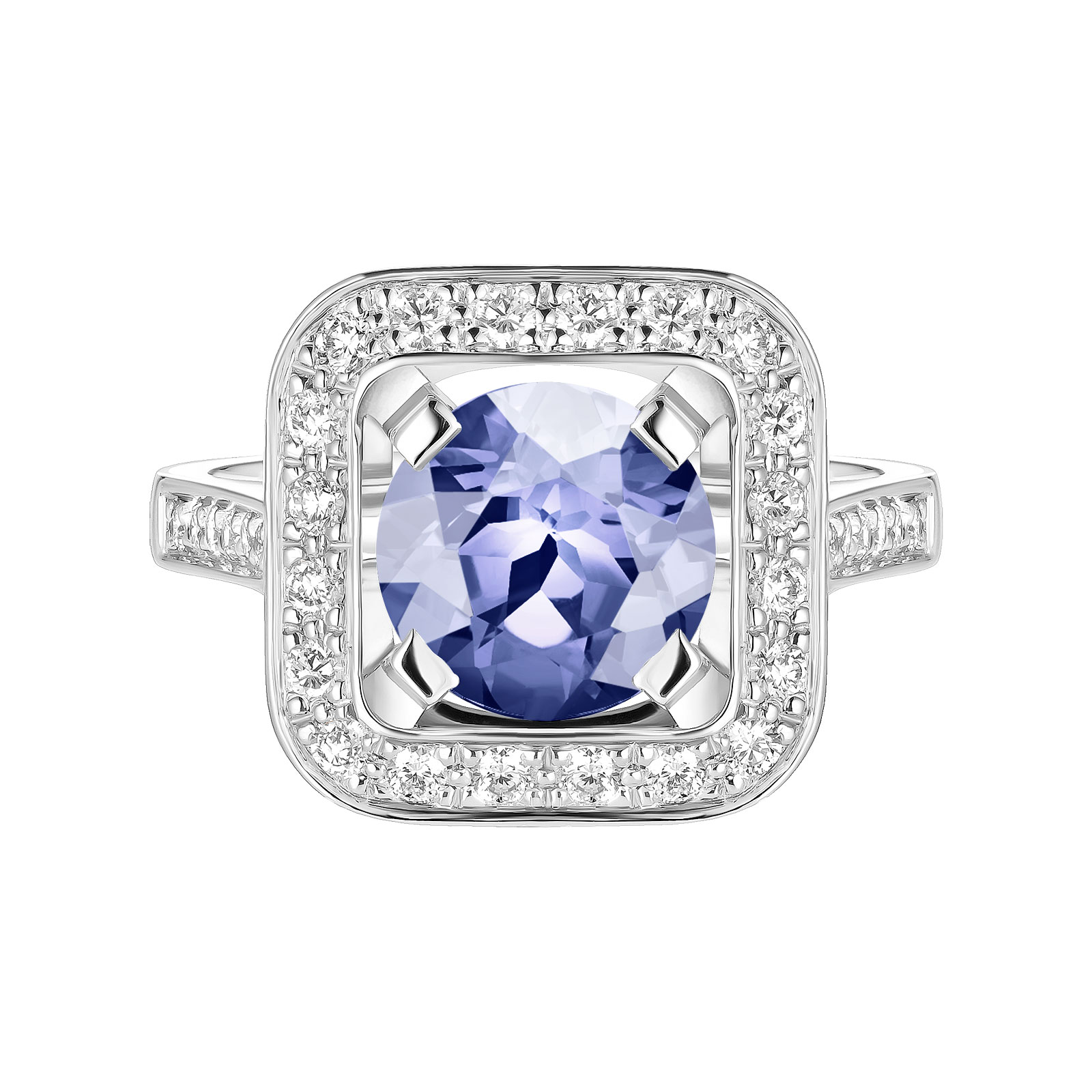 Ring White gold Tanzanite and diamonds Art Déco Rond 8 mm 1