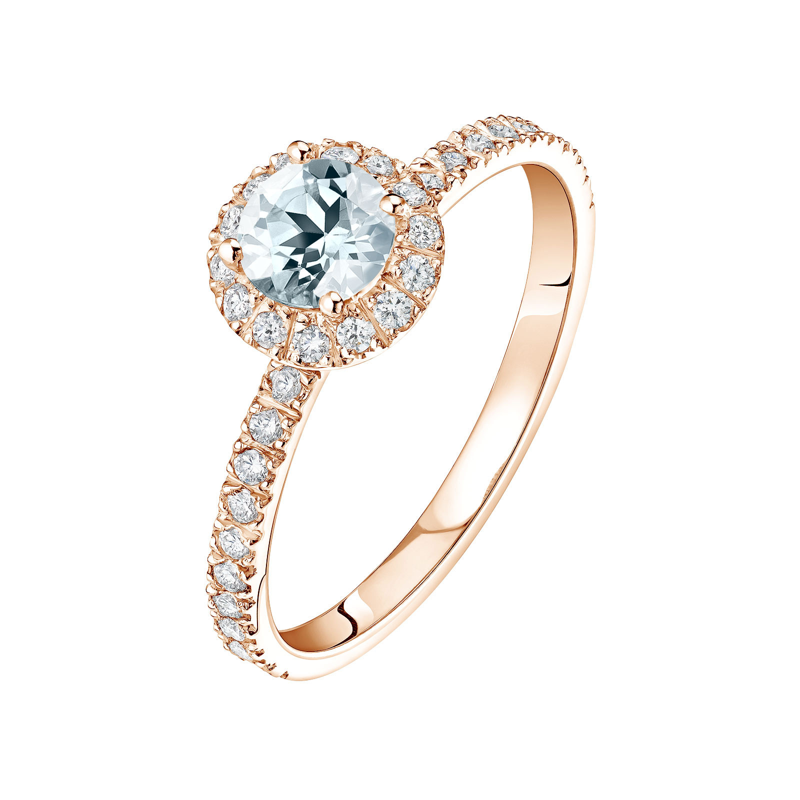 Ring Rose gold Aquamarine and diamonds Rétromantique M Pavée 1