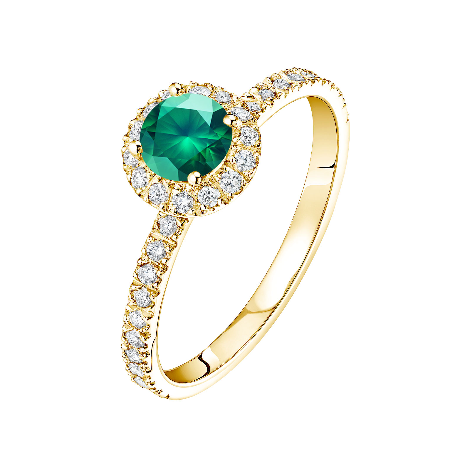 Ring Yellow gold Emerald and diamonds Rétromantique M Pavée 1