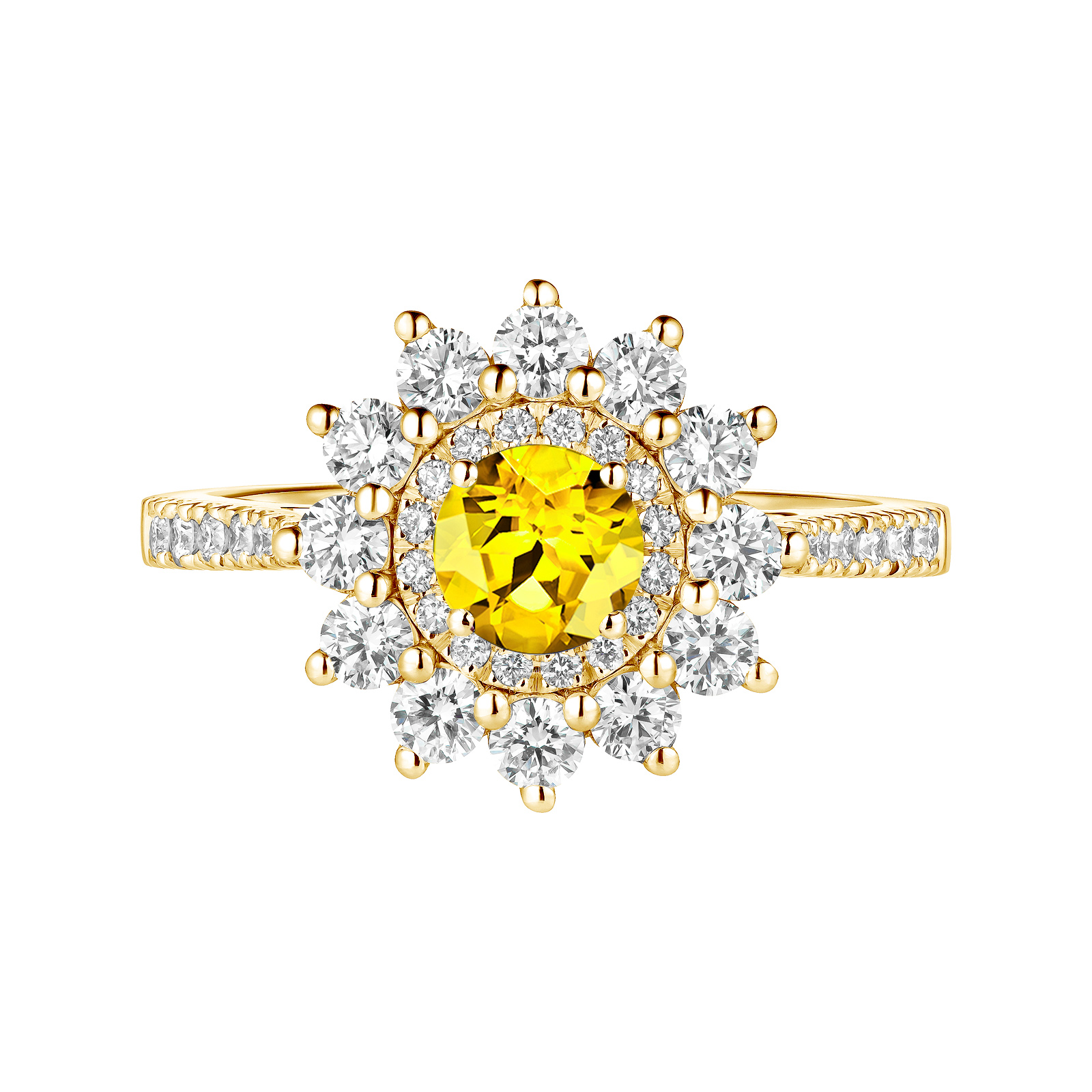 Bague Or jaune Saphir Jaune et diamants Lefkos 5 mm Pavée 1